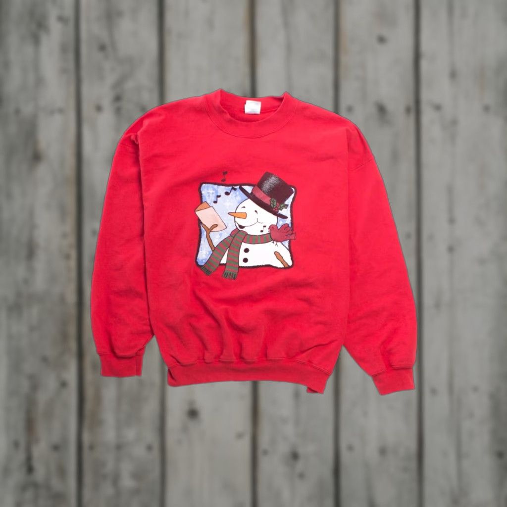 Vintage VINTAGE Red Ugly Christmas Sweatshirt 58148 X-Large Adults Red Cotton / Polyester 1990s Snowmen Mens Womens Size XL / US 12-14 / IT 48-50 - 1 Thumbnail
