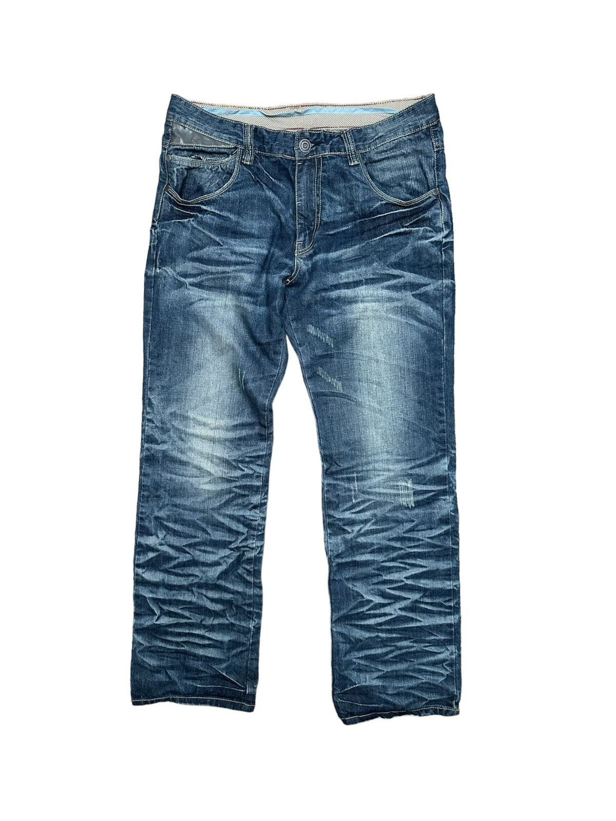 Avant Garde Crazy Faded Blue Y2K Washed Gradient Baggy Jeans 