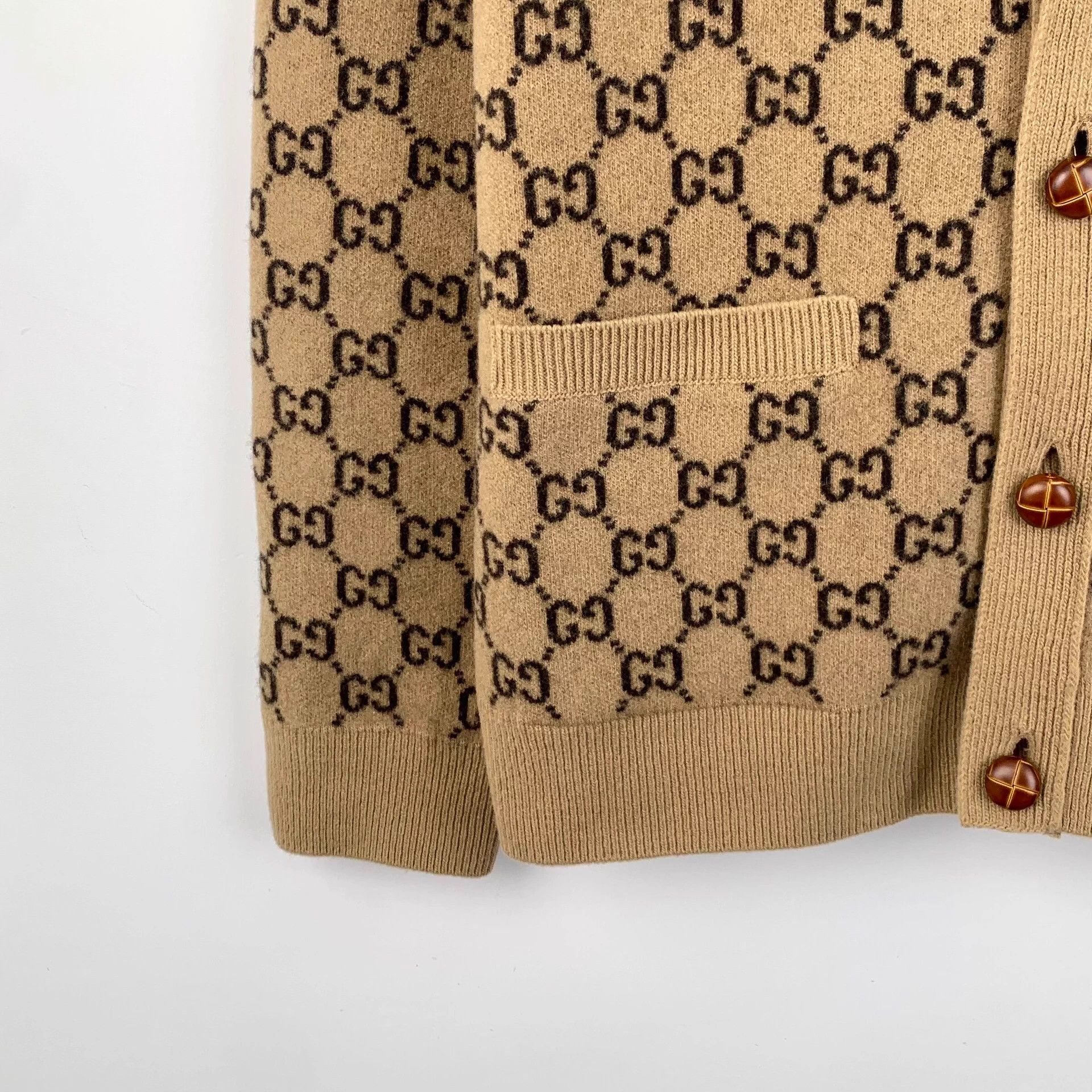 Gucci Gucci Brown Logo Jacquard Wool Cardigan M Size M / US 6-8 / IT 42-44 - 4 Thumbnail