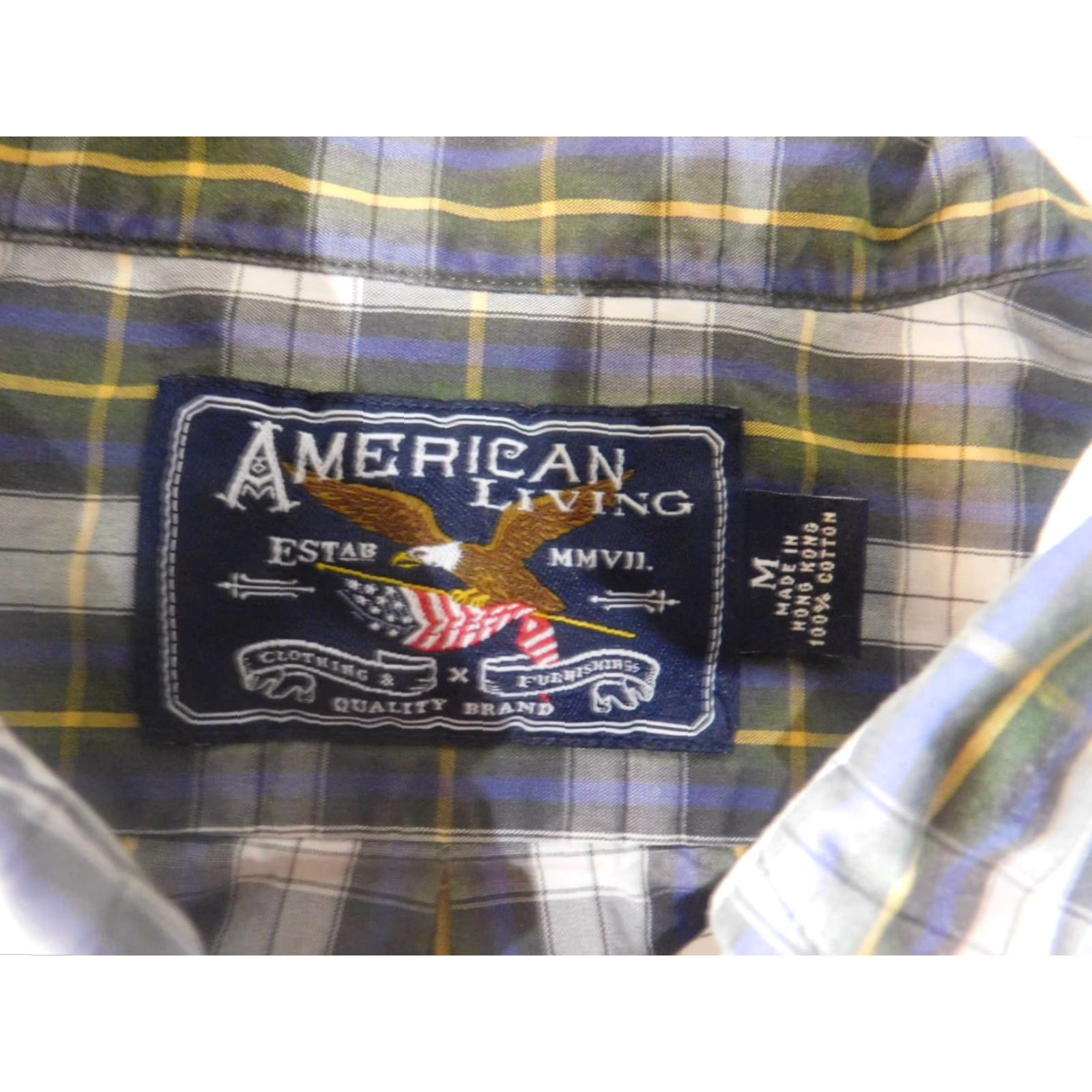 Vintage American Living Shirt Mens Medium Blue Plaid Button-Down Collar Long Sleeve Casual Cotton Knit with Pockets Size US M / EU 48-50 / 2 - 5 Thumbnail