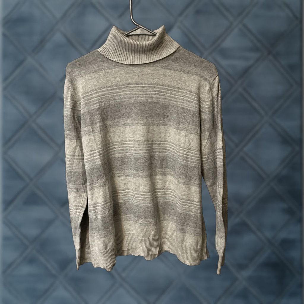 Eddie Bauer Eddie Bauer Striped White Gray Charcoal Lightweight Turtleneck Sweater XL Cotton Size XL / US 12-14 / IT 48-50 - 1 Thumbnail