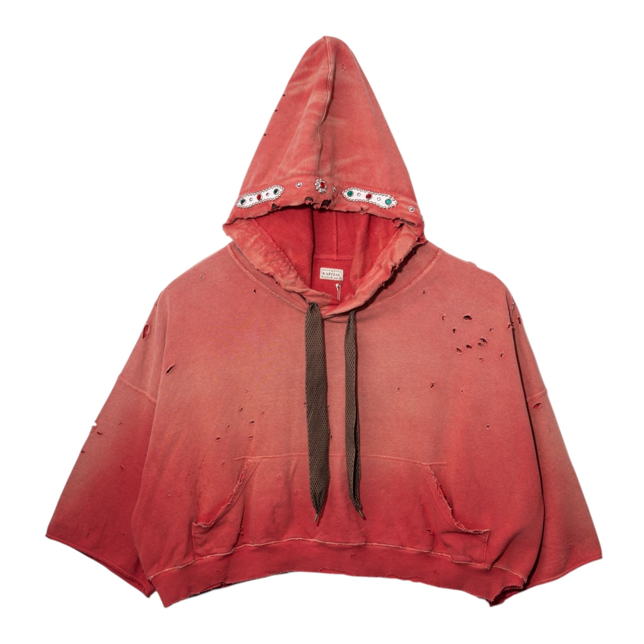 Kapital Damged Devil Studded Hooded Sweatshirt Washed Red Size US S / EU 44-46 / 1 - 1 Thumbnail