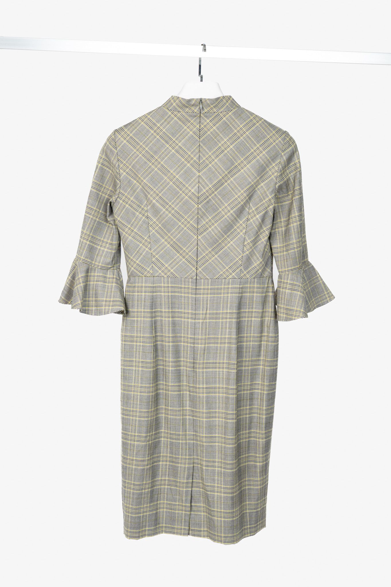 Escada Escada Dinfo Limonade Glen-Plaid Wool Flounce-Sleeve Dress Size S / US 4 / IT 40 - 2 Thumbnail