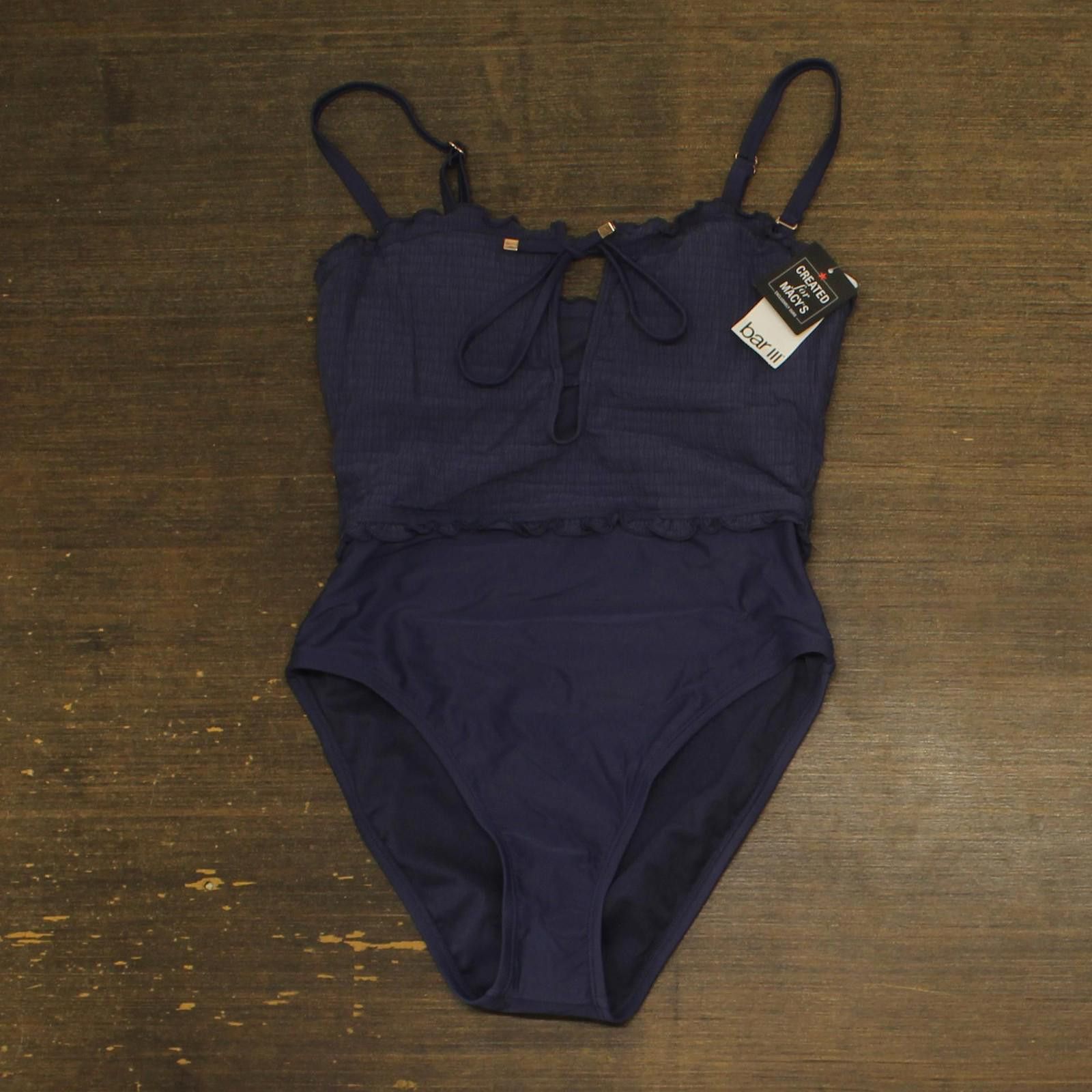 Bar III Nwt Bar Iii Tie-front One Piece Swimsuit Nautical Blue S Size ONE SIZE - 1 Thumbnail