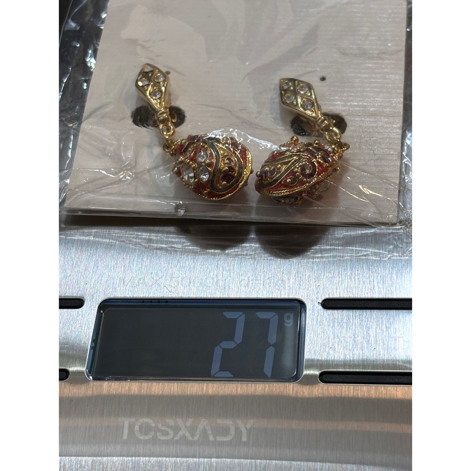 Other Vintage 1980s Gold Tone Enamel Rhinestone Dangle Size ONE SIZE - 9 Thumbnail