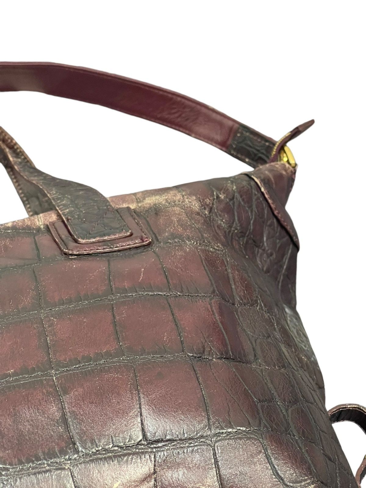 Genuine Leather Crocodile Embossed Patina Leather Jewels Shoulder Bag 1🟩1 Size ONE SIZE - 15 Thumbnail