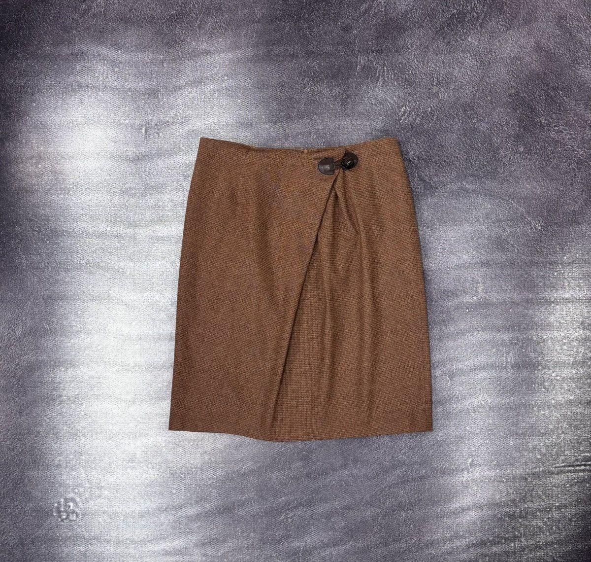 Etro Etro Women’s Brown Wool Tweed Wrap Skirt Leather Toggle Size 32" / US 10 / IT 46 - 1 Thumbnail