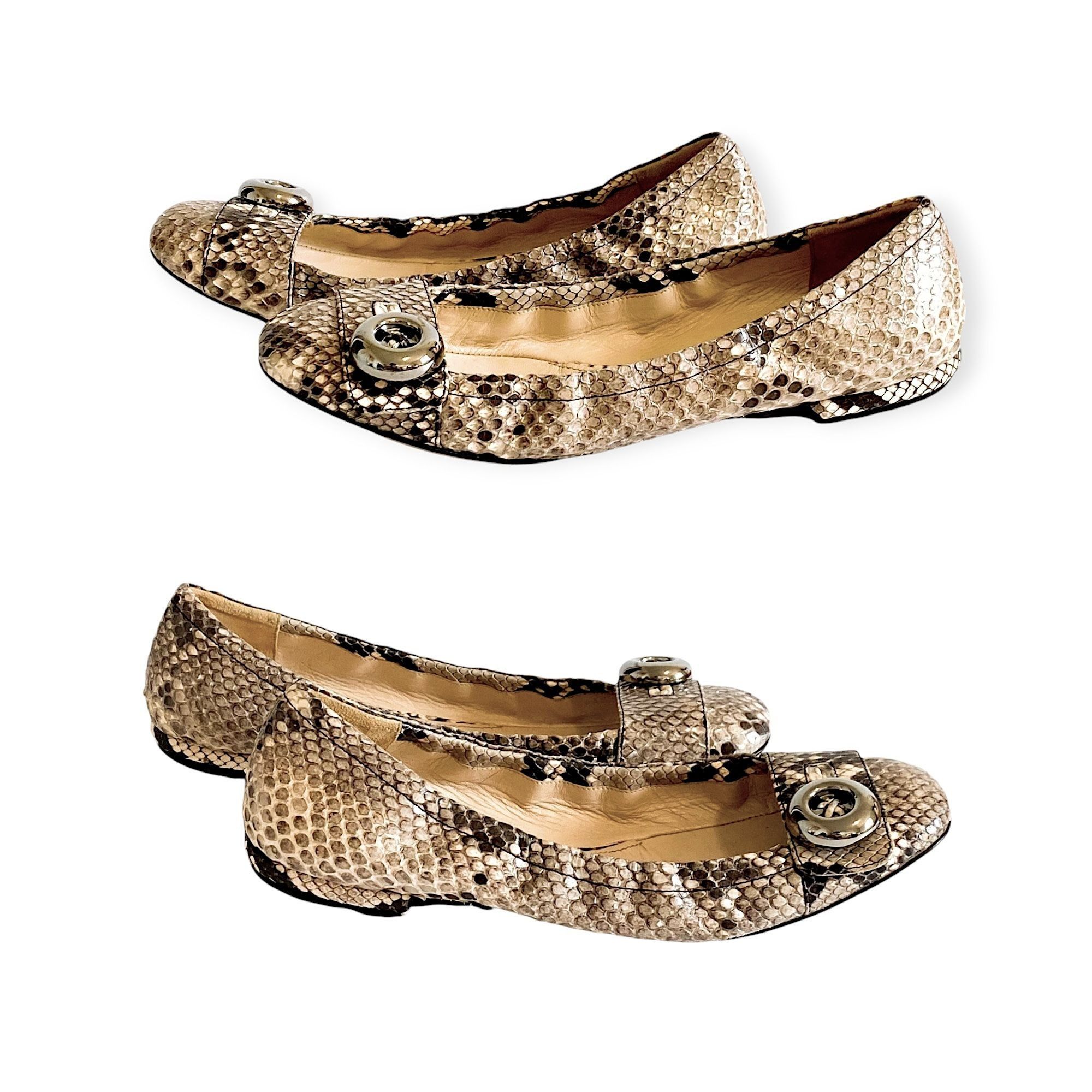 Prada Prada Beige Snake Ballet Flats with Metal Buttons 39 EU Size US 9 / IT 39 - 14 Thumbnail