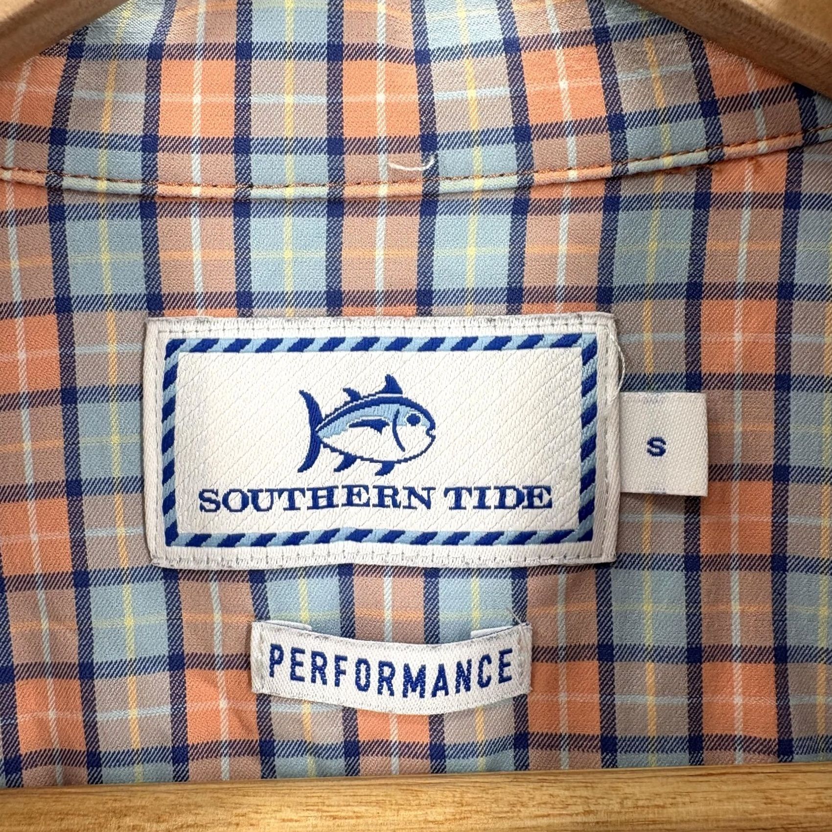 Southern Tide Southern Tide Shirt Mens Small Orange Blue Plaid Performance Stretch Button Down Shirt Size US S / EU 44-46 / 1 - 4 Thumbnail