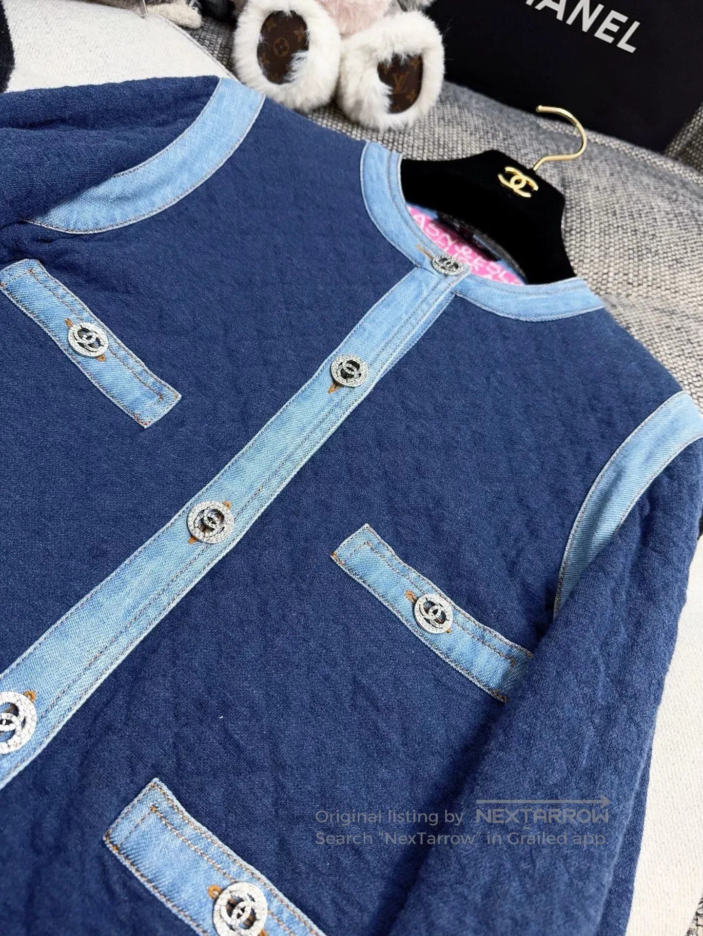 Chanel Chanel Blue Quilted Jacket with Denim Edges. Size US S / EU 44-46 / 1 - 5 Thumbnail
