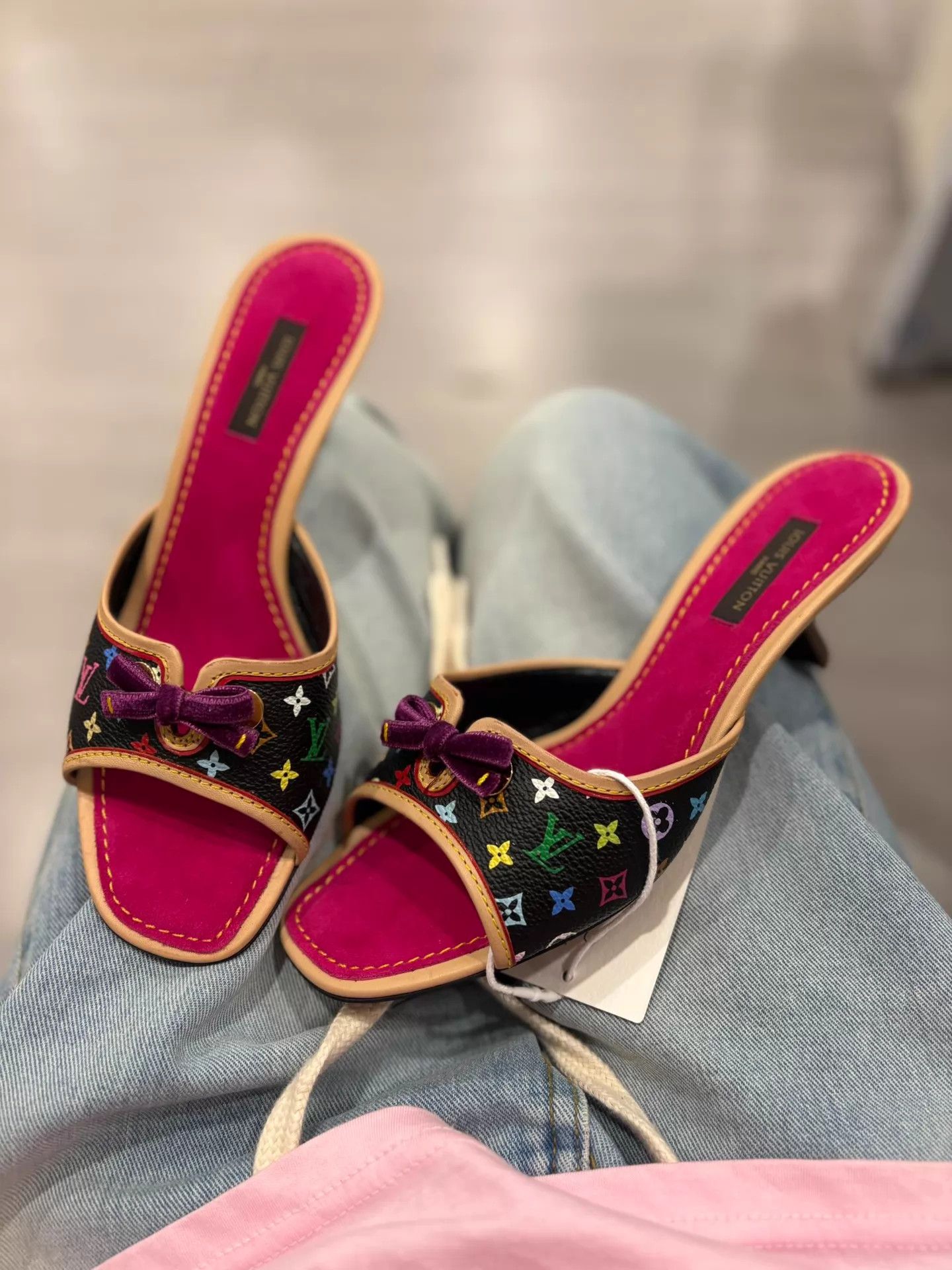 Louis Vuitton LV Rare Black Multicolor Half-Low Heel Sandal NOS 36.5 Size US 6 / IT 36 - 1 Thumbnail