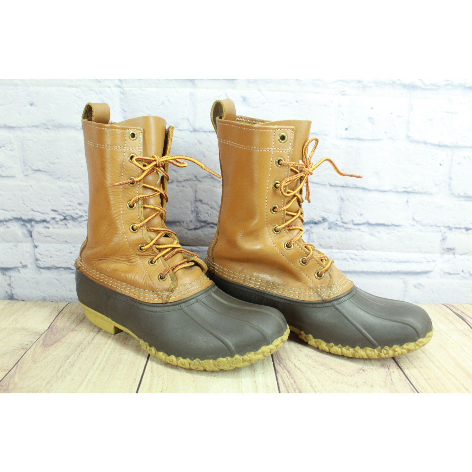 L.L. Bean LL Bean Brown Leather Lace Up Unlined Mid Calf Duck Boots Size US 9 / IT 39 - 3 Thumbnail
