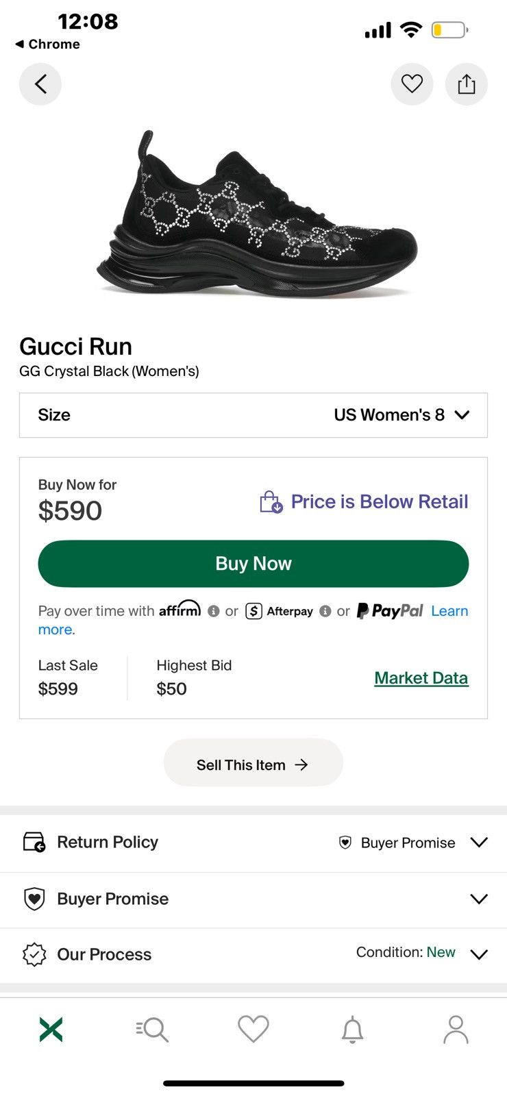 Gucci Gucci Black Run GG Crystal Sneaker Size US 8 / IT 38 - 3 Thumbnail