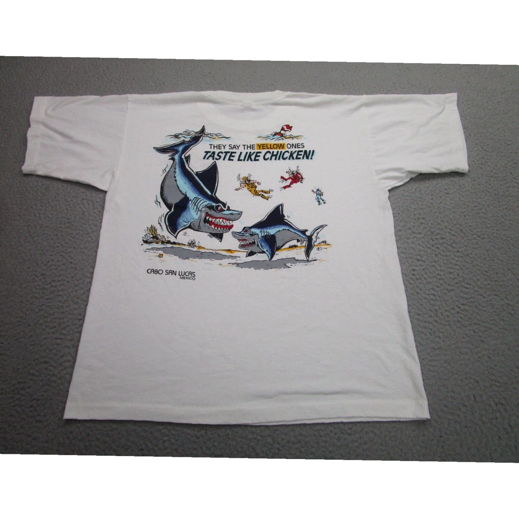Vintage Cabo San Lucas Mens Shirt Large White Sharks Scuba Dive Cartoon Mexico Size US XL / EU 56 / 4 - 1 Thumbnail