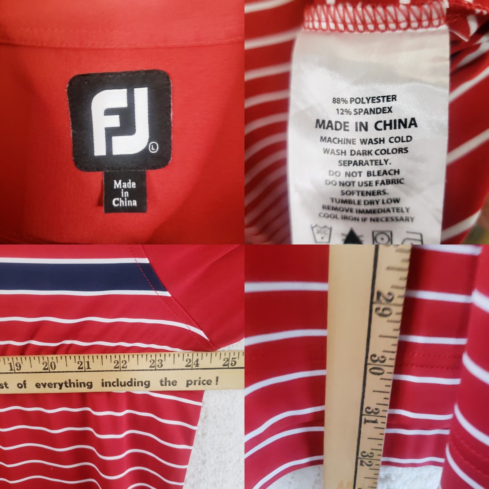 Footjoy FootJoy Polo Shirt Mens L Red Striped Edgewood Tahoe Country Club Logo Polo Shirt Leather? Size US L / EU 52-54 / 3 - 9 Thumbnail
