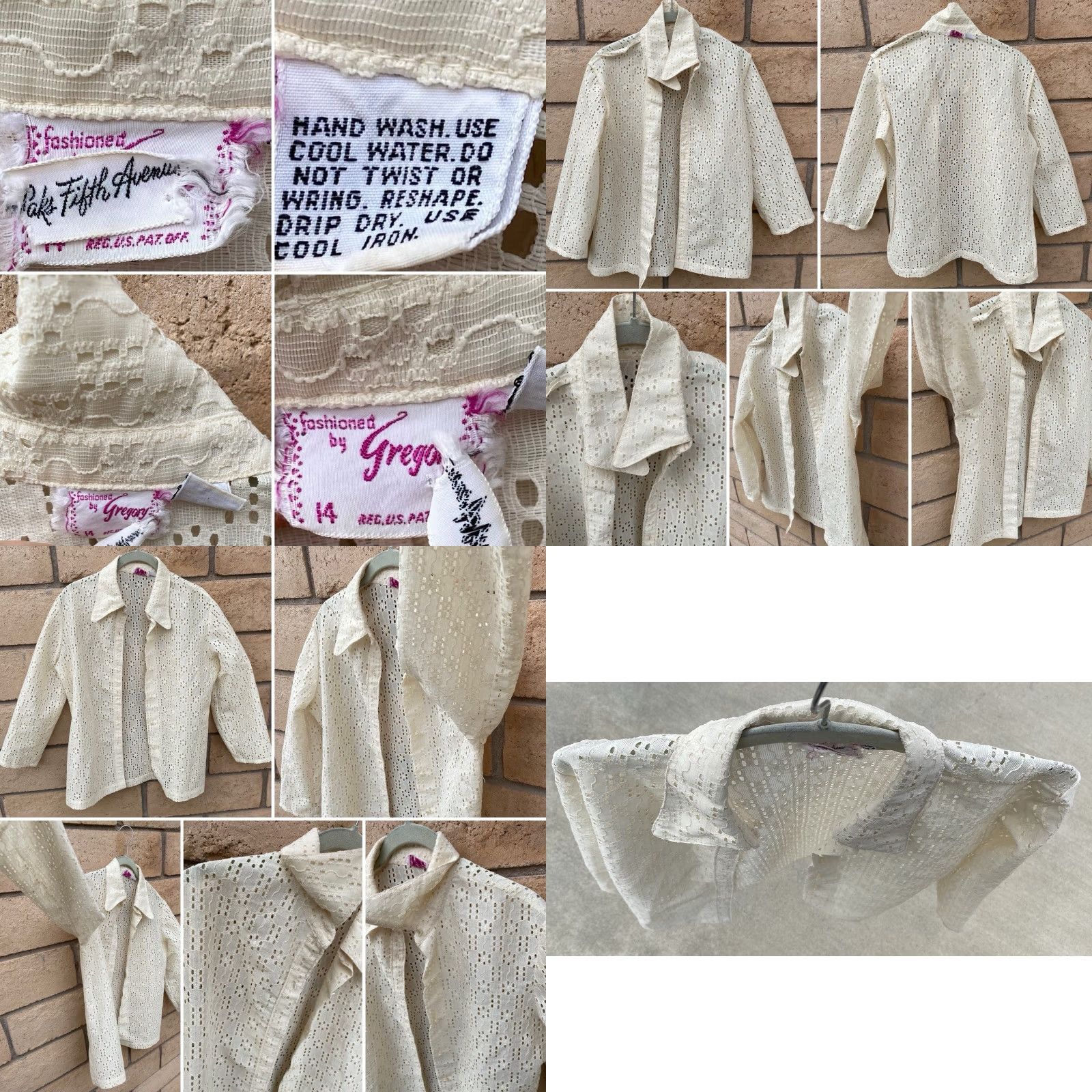 Saks Fifth Avenue VINTAGE Saks Fifth Avenue Eyelet Lace Blouse Mod 14 Shirt 1960s Ivory/Off-White Womens Size XL / US 12-14 / IT 48-50 - 9 Thumbnail