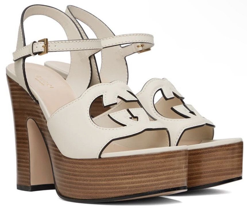 Gucci Gucci Interlocking G 110mm Leather High Heels Sandals White Size US 9 / IT 39 - 1 Thumbnail