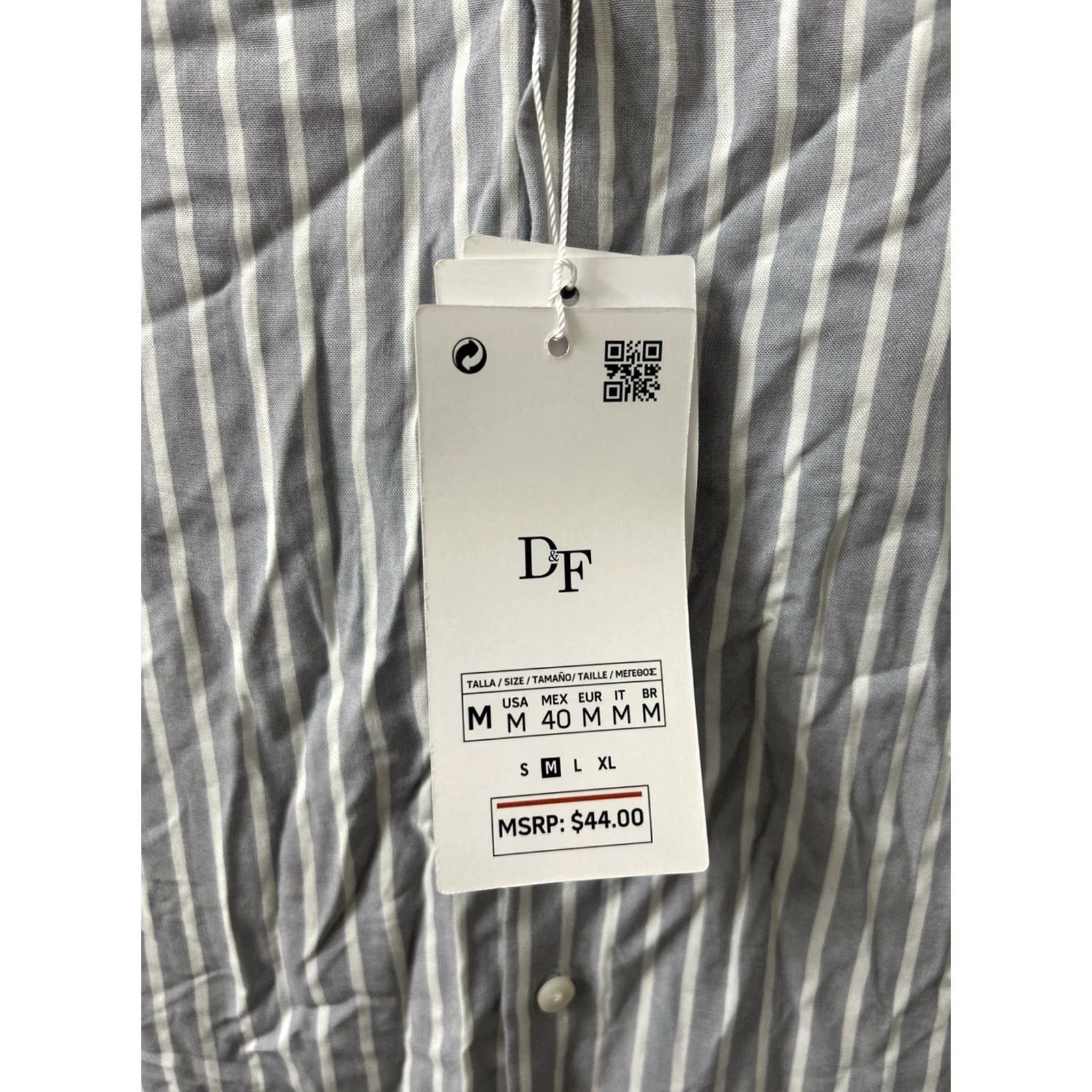 Denime Denim & Flower Ricky Singh Shirt Mens M Grey White Striped Viscose Short Sleeve NWT Button-Up Casual Beach Summer 90s? Size US M / EU 48-50 / 2 - 4 Thumbnail