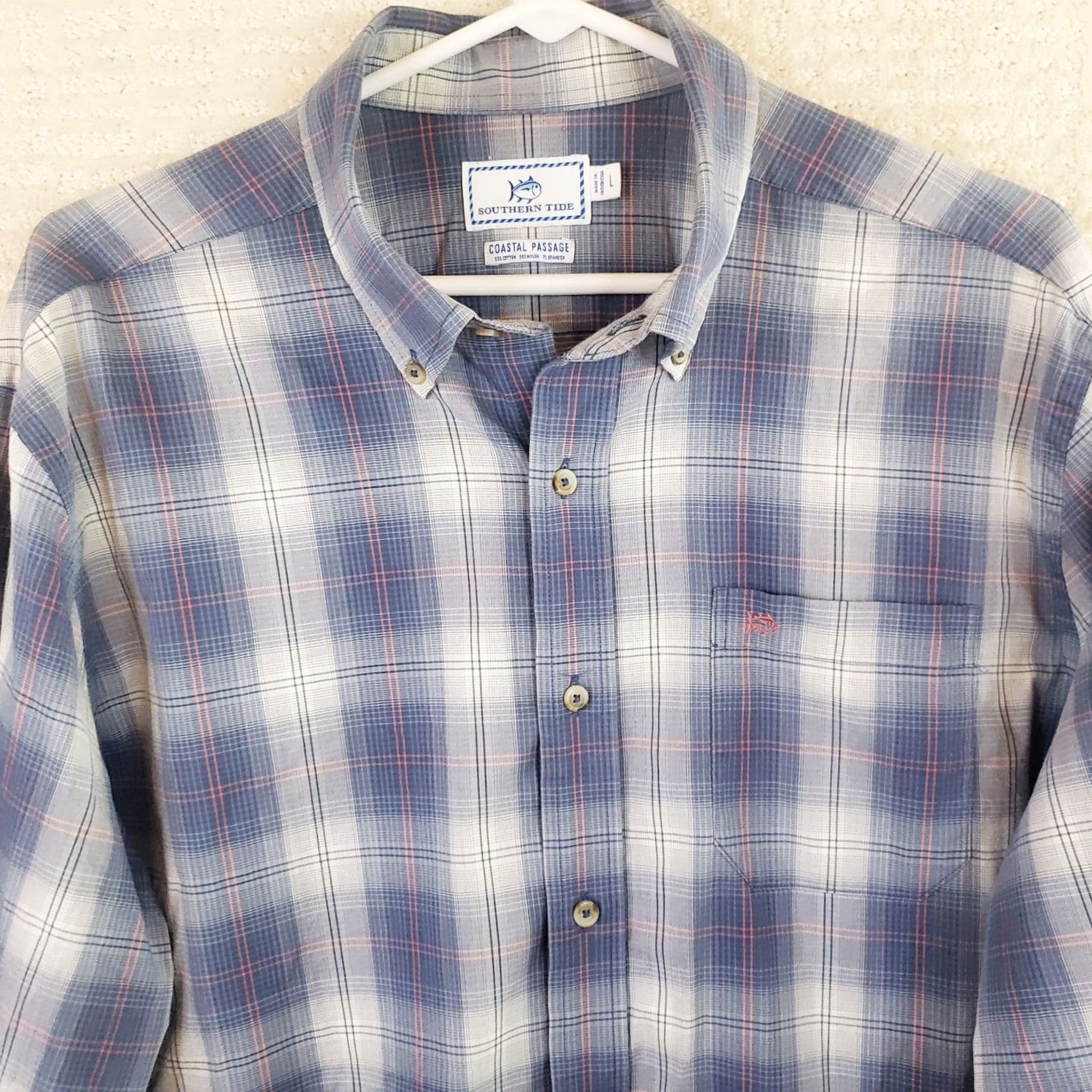 Southern Tide Southern Tide Coastal Passage Button-Down Shirt Men’s Large Plaid Performance Blue Cotton Elastodiene Regular Nautical Preppy Embroidered Pocket Size US L / EU 52-54 / 3 - 3 Thumbnail