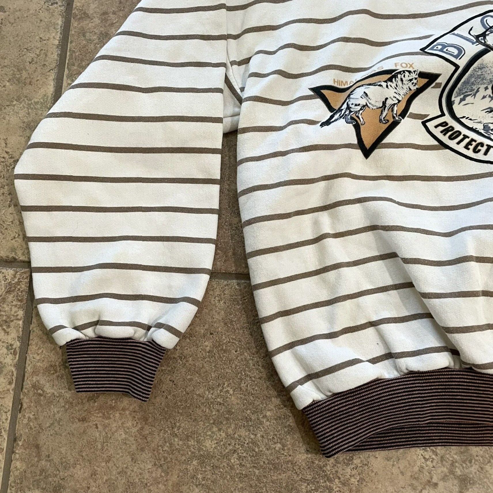 Alife VINTAGE Blowout L.A. Protect Mountain Life Sweater Pullover Men's L Beige Striped 1980s Size US L / EU 52-54 / 3 - 3 Thumbnail