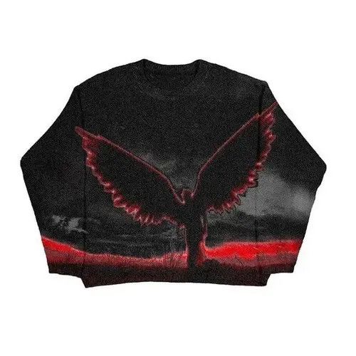 image of Vintage Harajuku Knit Sweater Y2K Men Winter in Black (Size Medium)