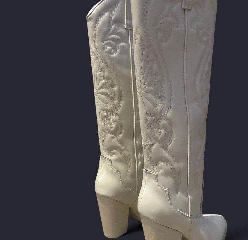 Steve Madden Steve Madden Cream Lasso Bone Leather High Pull On Boots Size US 7.5 / IT 37.5 - 6 Thumbnail
