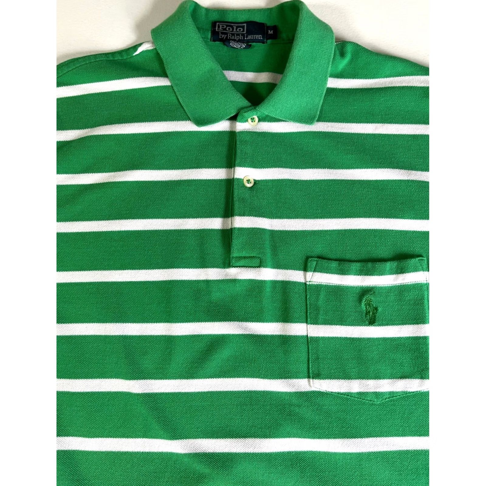 Polo Ralph Lauren Polo Ralph Lauren Polo Shirt Striped Mens Short Sleeve Polo Shirt Sz M Vintage Green White Embroidered Logo Size US M / EU 48-50 / 2 - 5 Thumbnail
