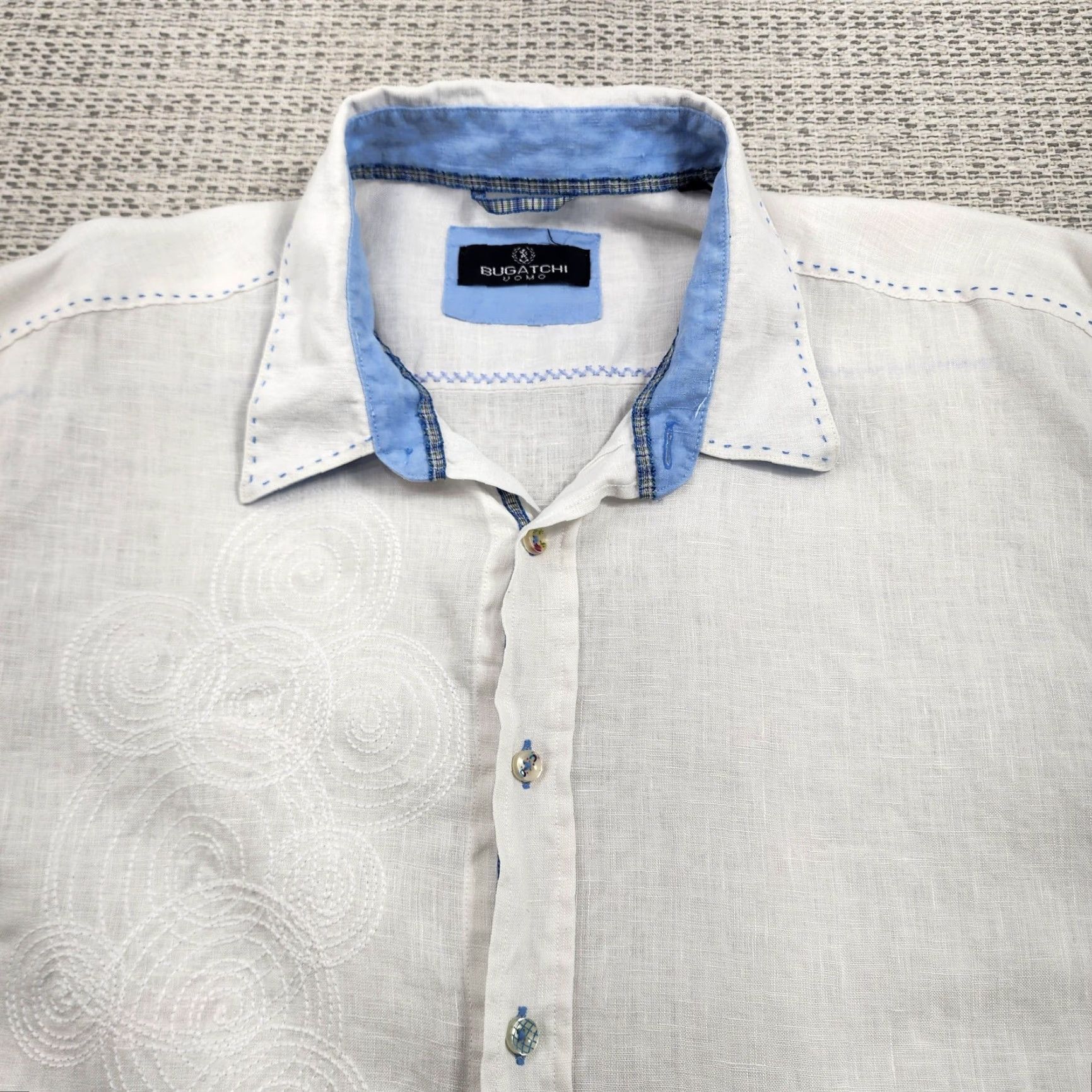 BUGATCHI Bugatchi Uomo Shirt Mens 2XL White Linen Long Sleeve Embroidered Button Up Size US XXL / EU 58 / 5 - 4 Thumbnail