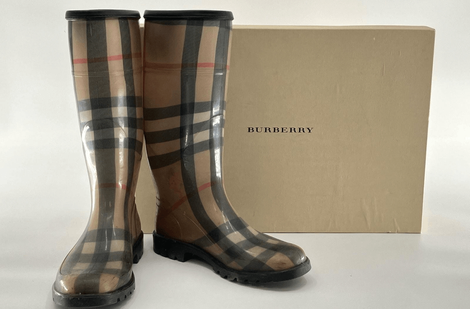 Burberry Made in Italy Check Pattern Mid Calf Rain Boots