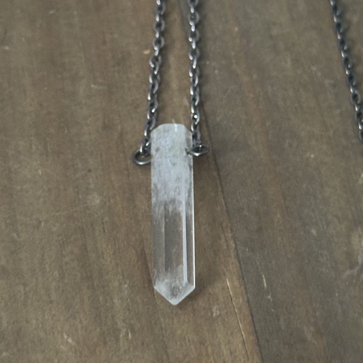 Other Gunmetal clear crystal quartz point pendant necklace Size ONE SIZE - 3 Thumbnail