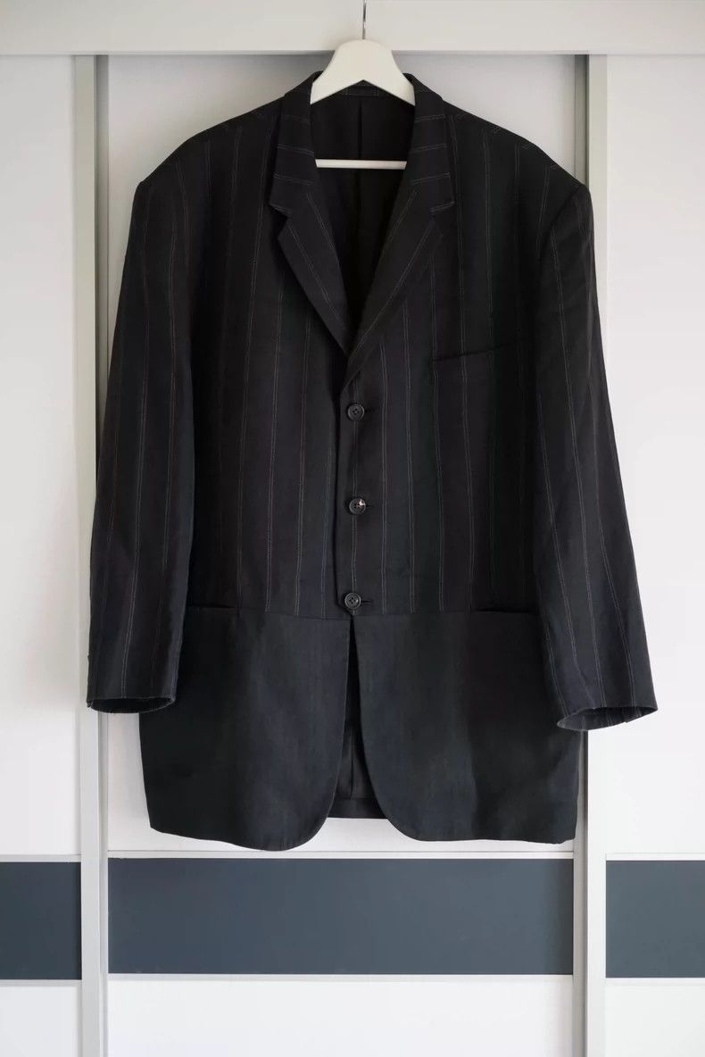 Yohji Yamamoto Yohji Yamamoto size s 94 SS striped paneled linen suit 2501 Size 38R - 1 Thumbnail