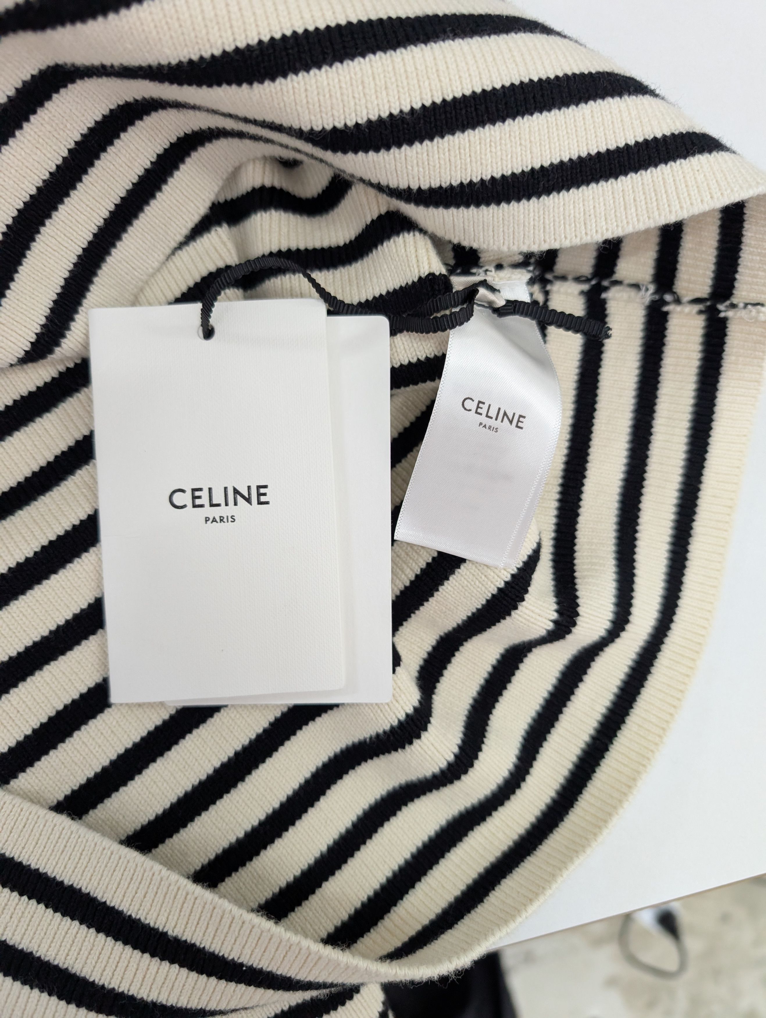 Celine V-Neck Striped Knitted Top With Logo Buttons On Shoulders Size M / US 6-8 / IT 42-44 - 7 Thumbnail