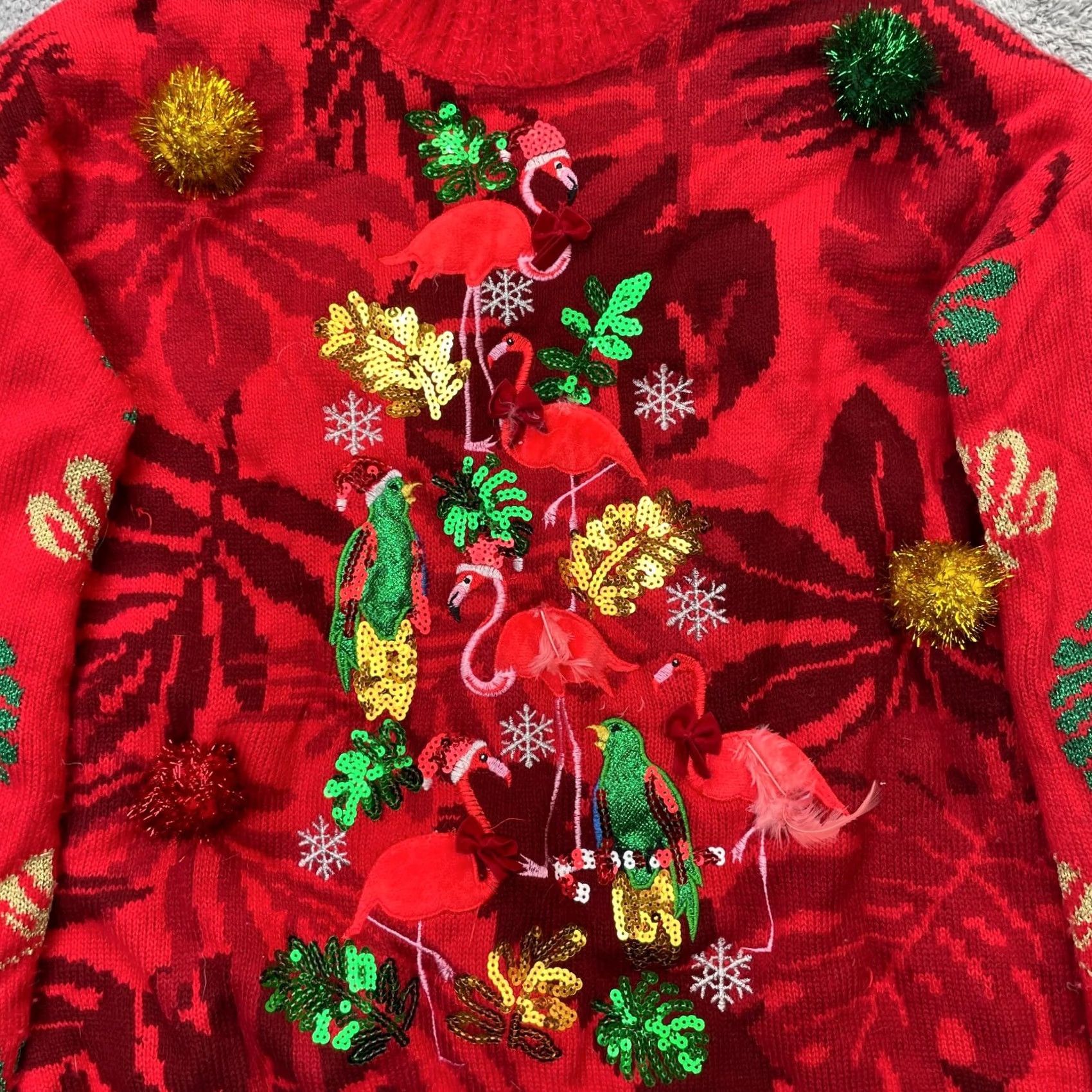 Vintage 33 Degrees Sweater Womens Small Red Flamingo Bells Tinsel Sequins Ugly Christmas Size S / US 4 / IT 40 - 5 Thumbnail