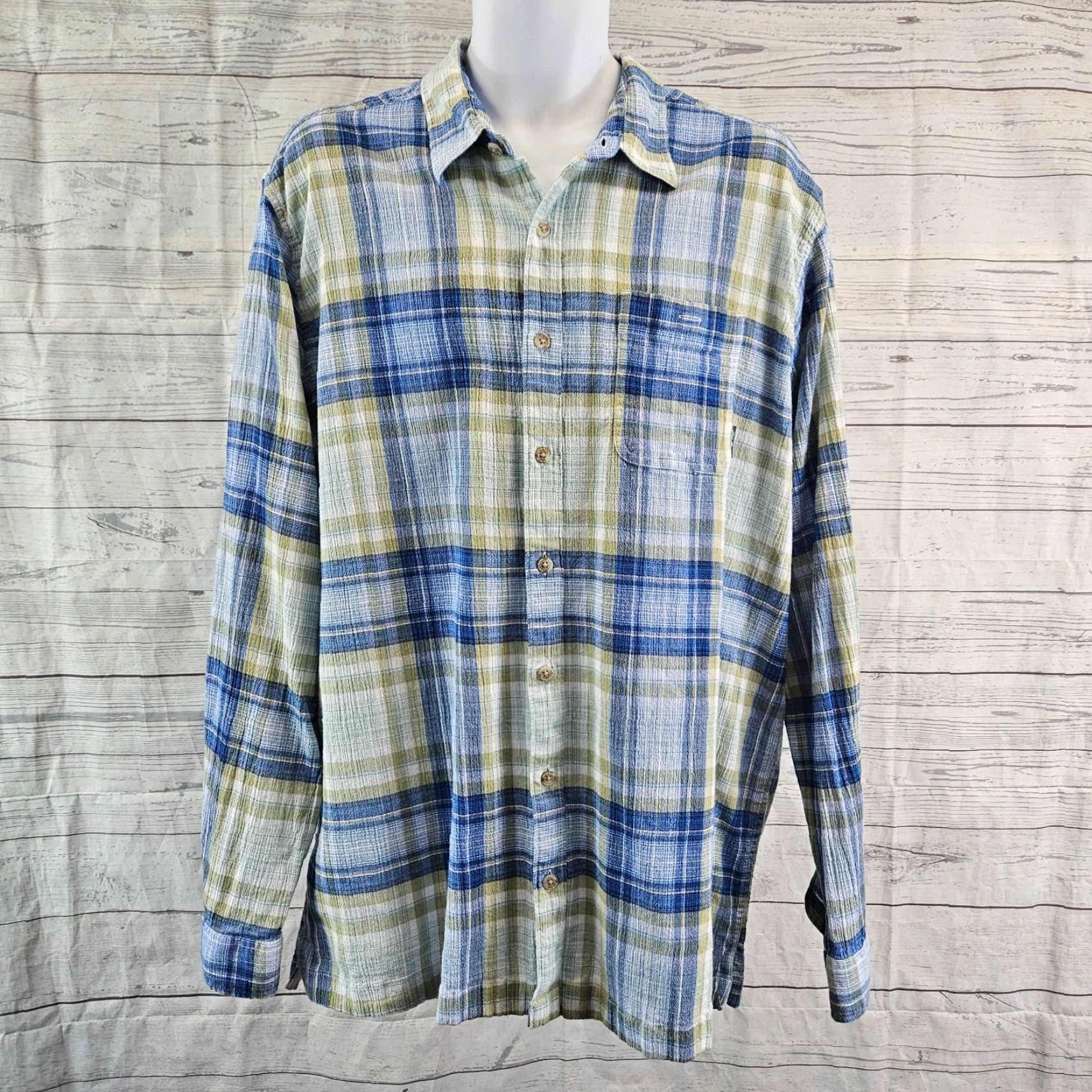 Eddie Bauer Eddie Bauer Mens Button Front Shirt 2XL Tall Plaid Blue Green Cotton Long Sleeve Button-Up Mens Size US XXL / EU 58 / 5 - 2 Thumbnail