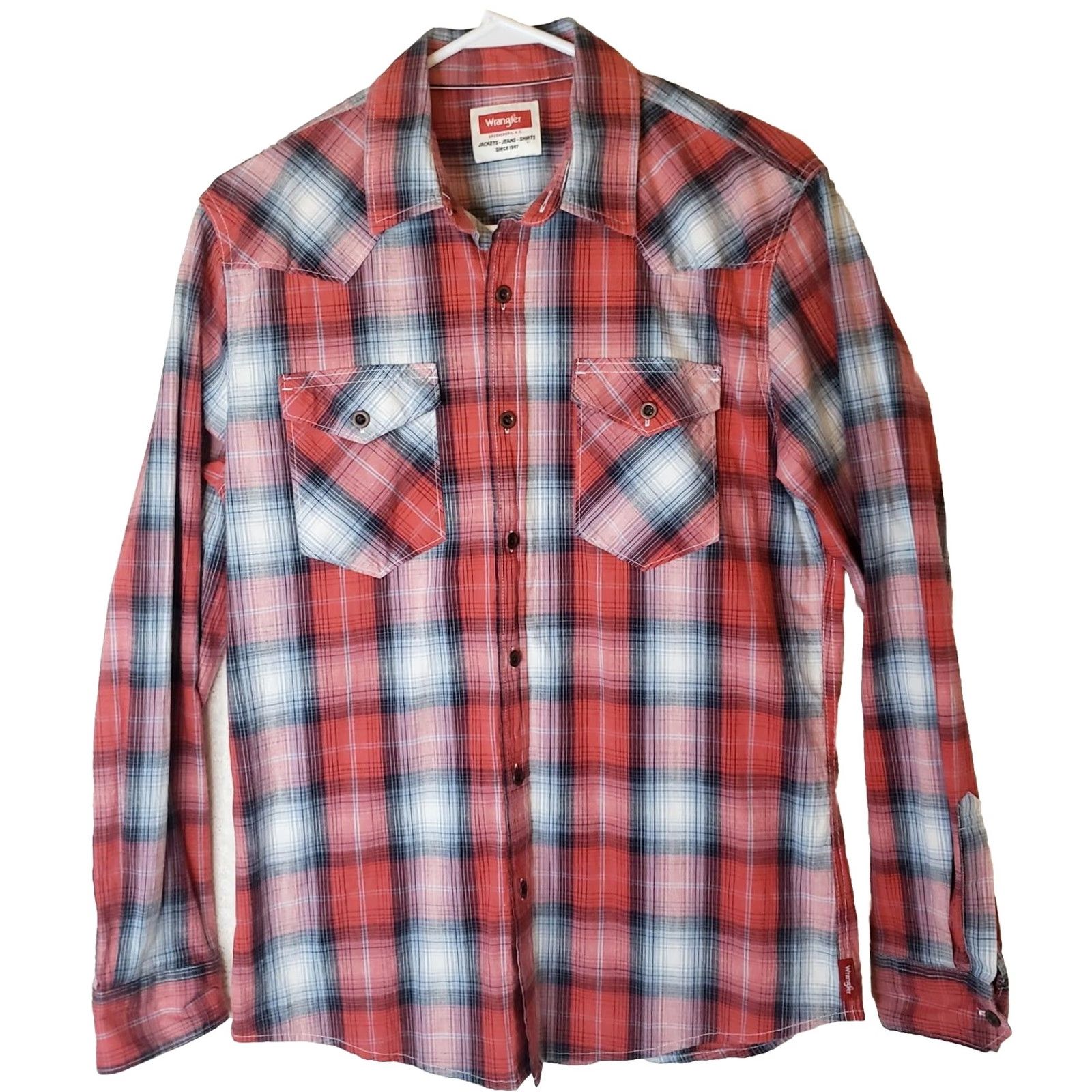 Wrangler Wrangler Western Look Shirt Men M Red Plaid Long Sleeve Pockets With Buttons Size US M / EU 48-50 / 2 - 2 Thumbnail