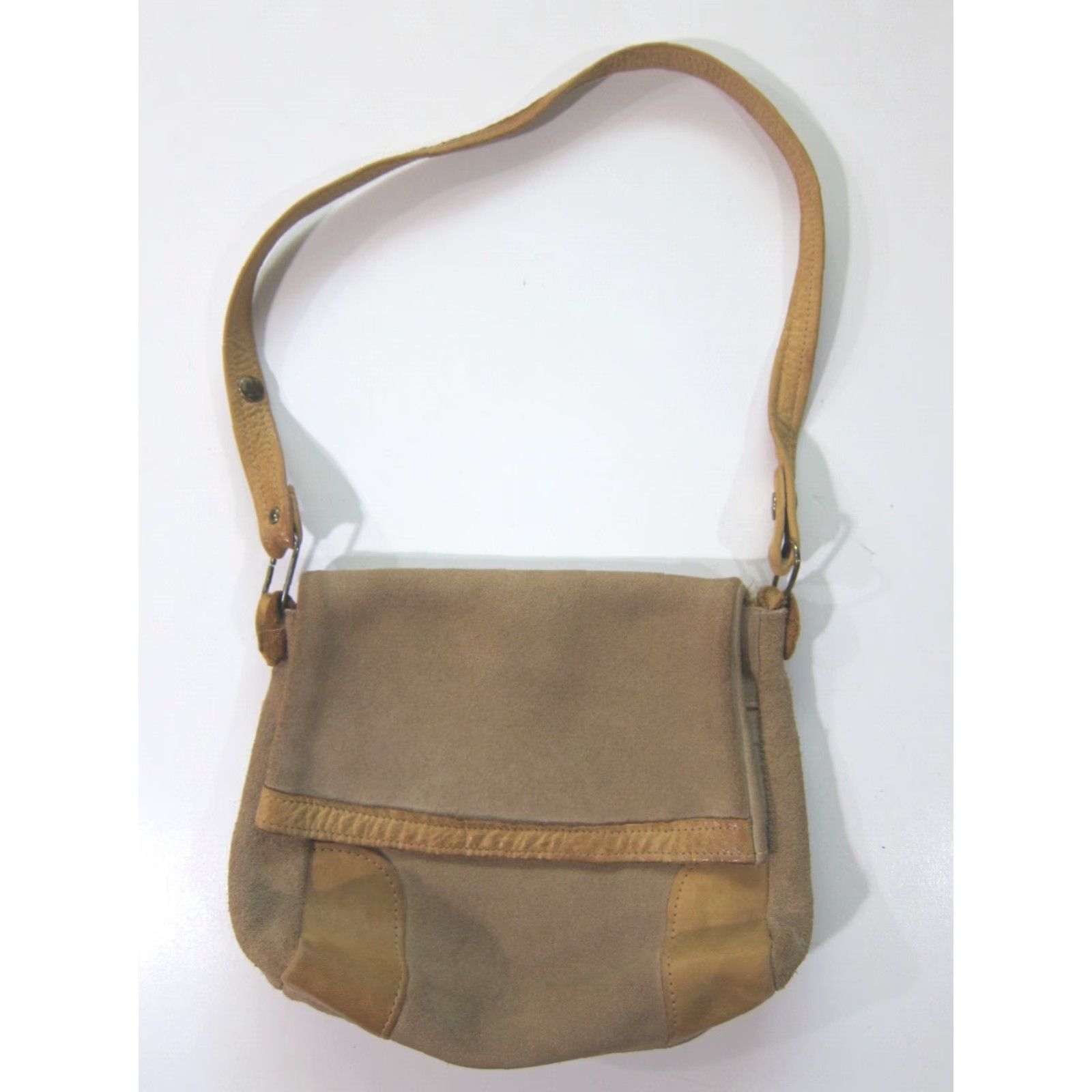 Vintage Vintage Handmade Tan Brown Suede Leather Flap Hippy Boho Shoulder Bag Purse Size ONE SIZE - 2 Thumbnail