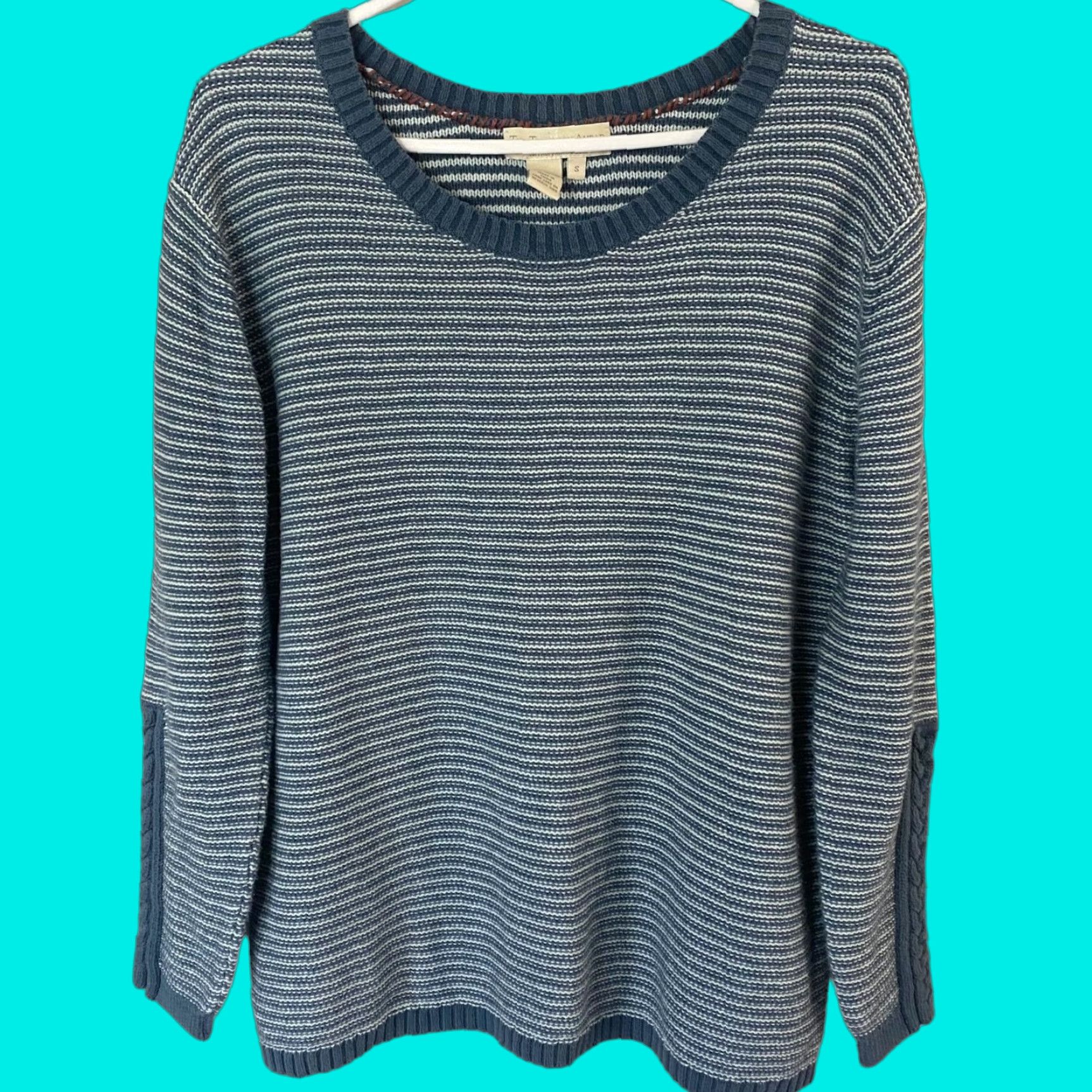 The Territory Ahead The Territory Ahead Pullover Sweater Womens Small Blue White Striped Long Sleeve Knitted Knit Acrylic Cotton Pullover Sweatshirt Size S / US 4 / IT 40 - 1 Thumbnail