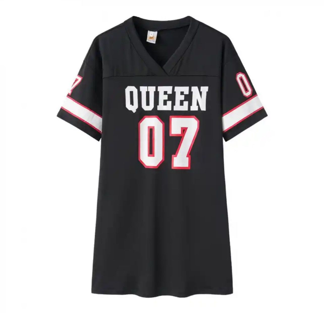 Designer × Other V-Neck Queen Letters Print Dress Short Sleeve Basketball Size ONE SIZE - 1 Thumbnail