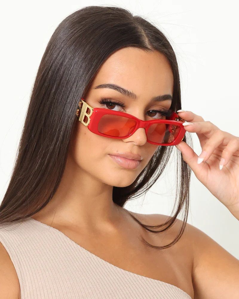 Balenciaga NEW Balenciaga BB0096S 003 Red Rectangle Unisex Sunglasses Size ONE SIZE - 12 Thumbnail