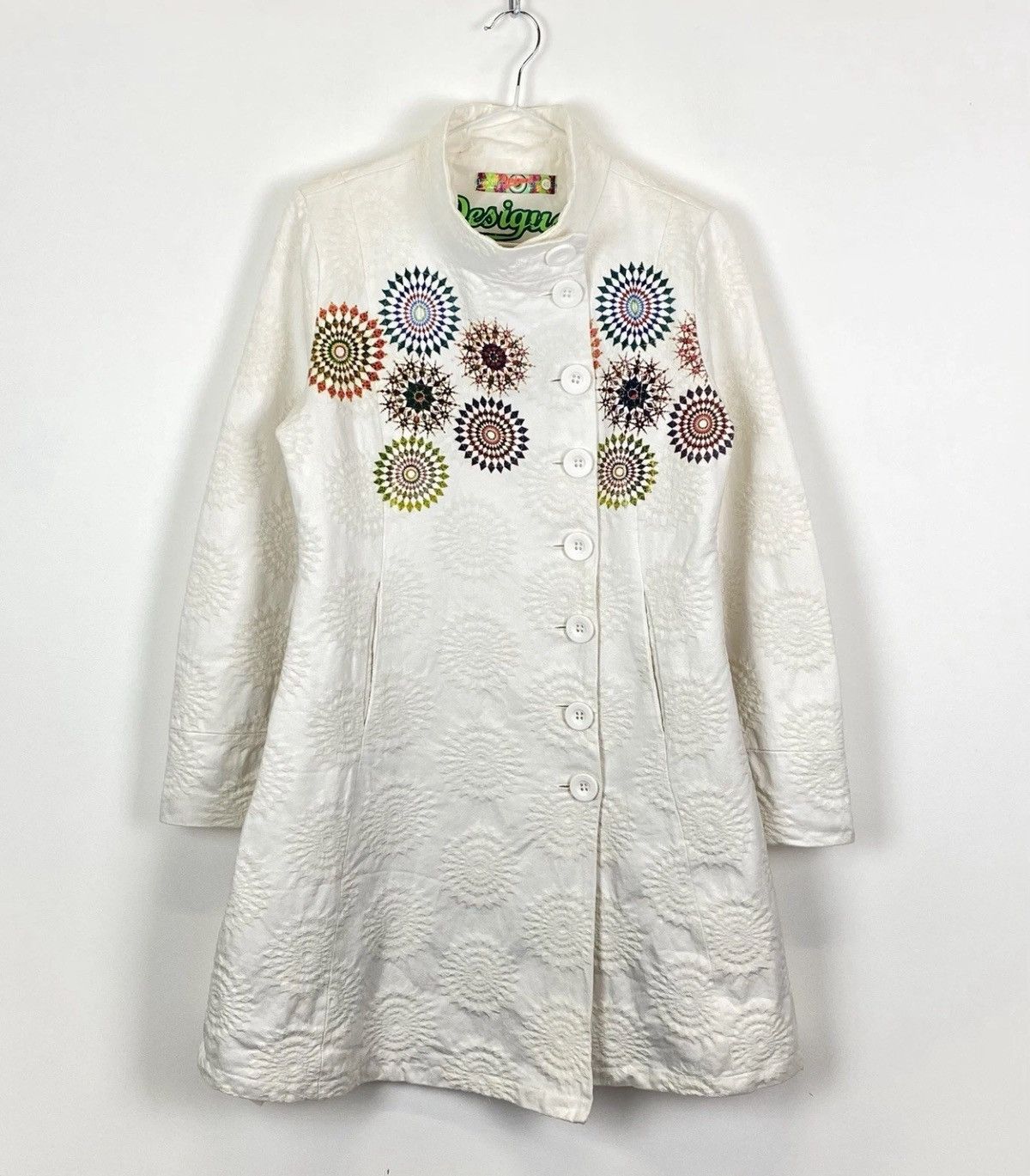 Desigual Desigual Pakaian Jadi Wanita Coat Jacket White Embroidered Size L / US 10 / IT 46 - 3 Thumbnail