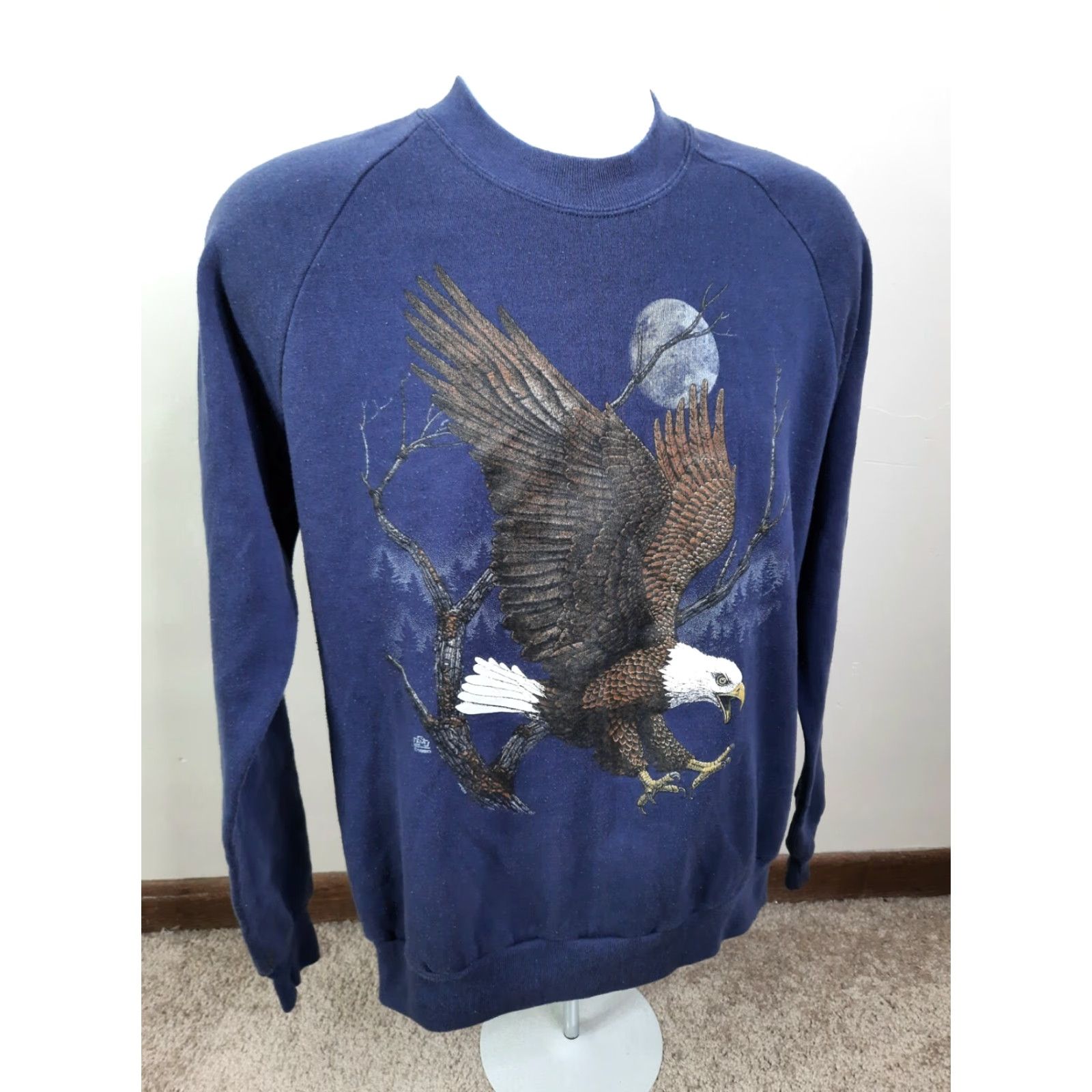Jerzees VINTAGE Jerzees Raglan Sweatshirt Mens XL Blue Bald Eagle USA Made America Size US XL / EU 56 / 4 - 6 Thumbnail