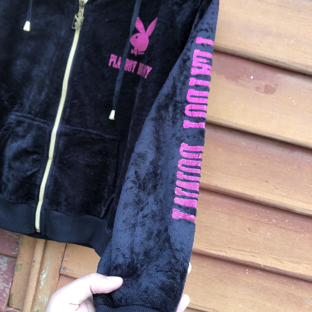 Playboy Very Rare! Vintage 90s Playboy logo velvet Sweater 🍒 Size L / US 10 / IT 46 - 3 Thumbnail