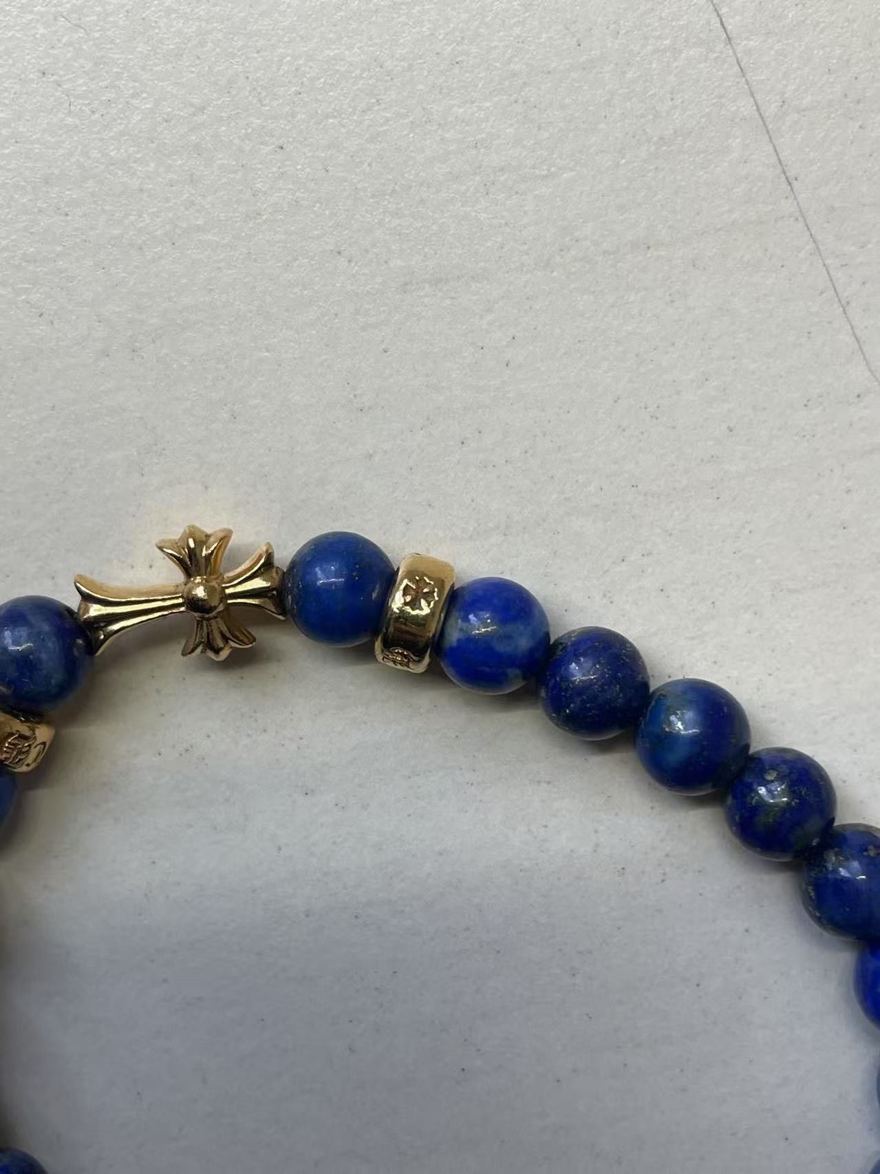 Chrome Hearts Chrome Hearts 6mm Blue 3 Gold Cross Beaded Bracelet Size ONE SIZE - 7 Thumbnail