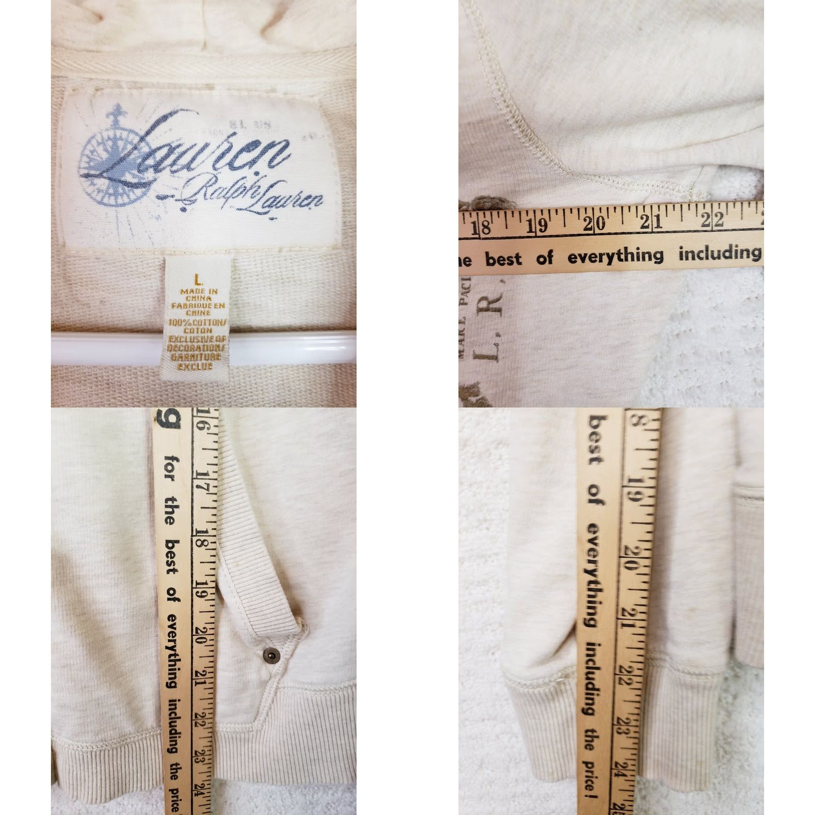 Ralph Lauren Lauren Ralph Lauren Hoodie Jacket Women's L Button Front Logo Beige Solid Hooded Pockets Fall Winter Spring Seasonal Casual Designer Regular Fit Size L / US 10 / IT 46 - 9 Thumbnail