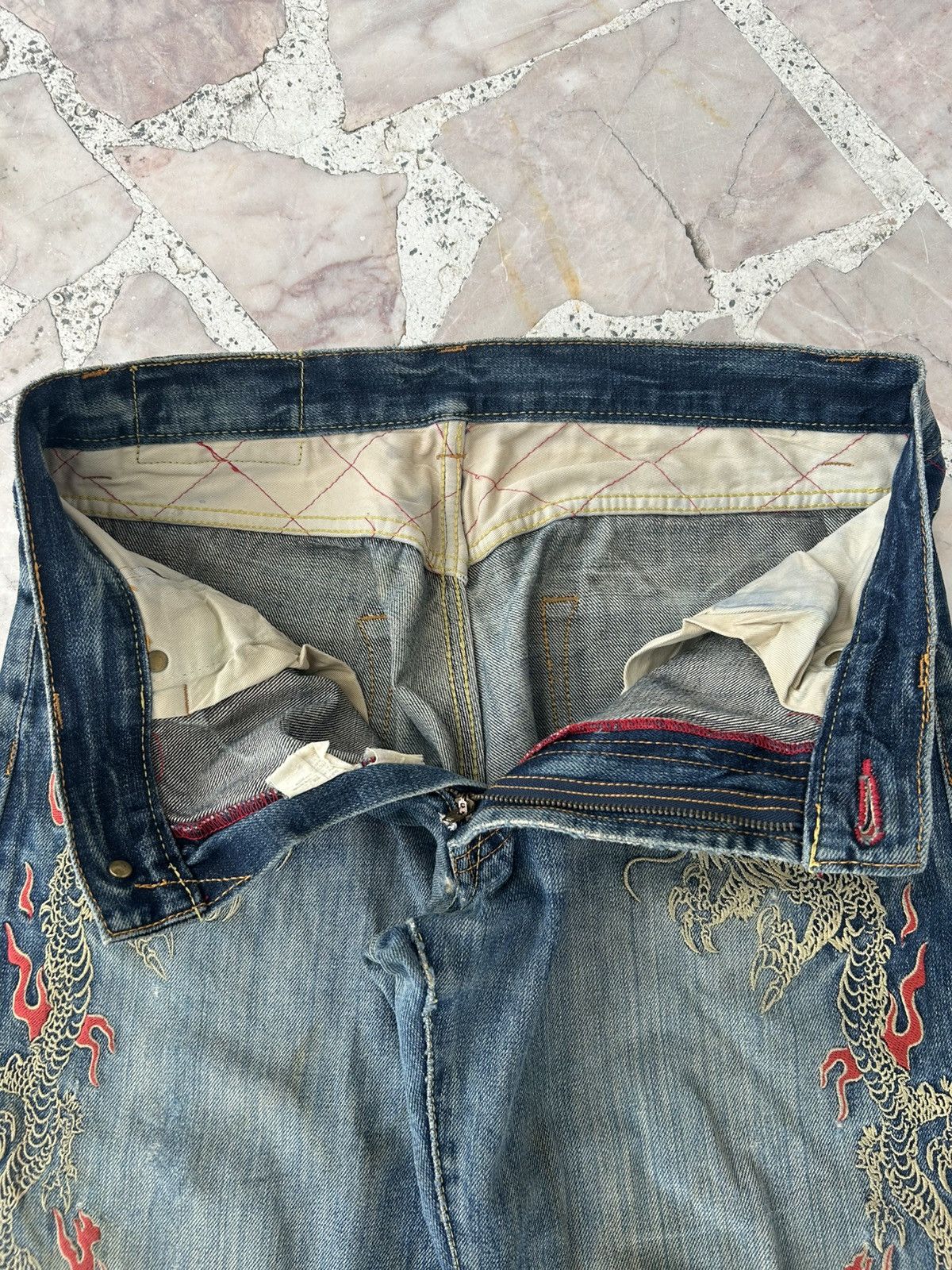 Eternal Vintage Distress Dragon Embroidered Denim Size US 30 / EU 46 - 6 Thumbnail