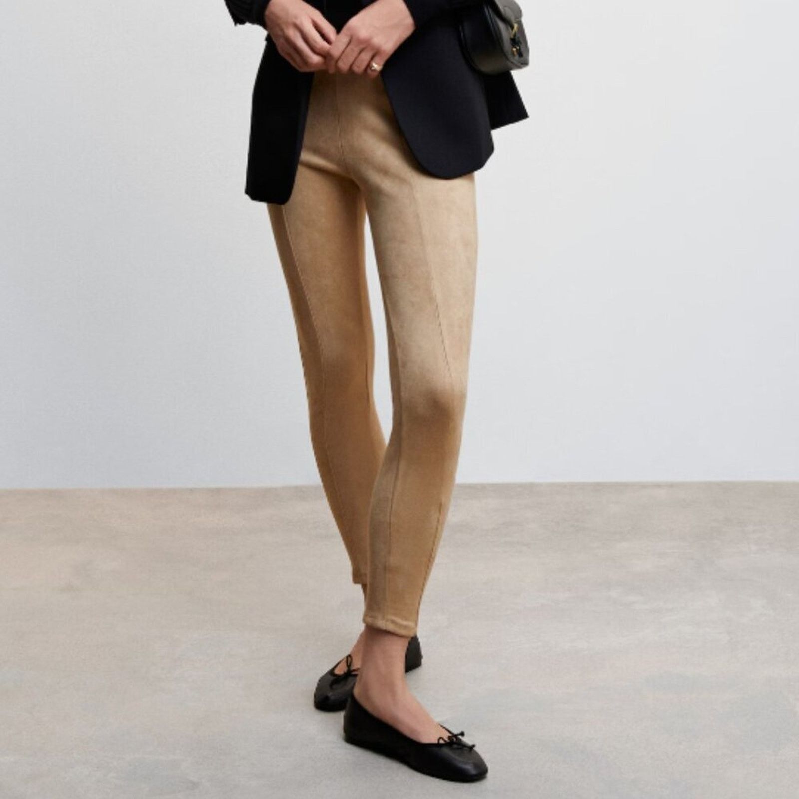 Mango Mango Suede Leggings Beige Tan Pants NWT Extra Large XL Size 36" / US 14 / IT 50 - 1 Thumbnail