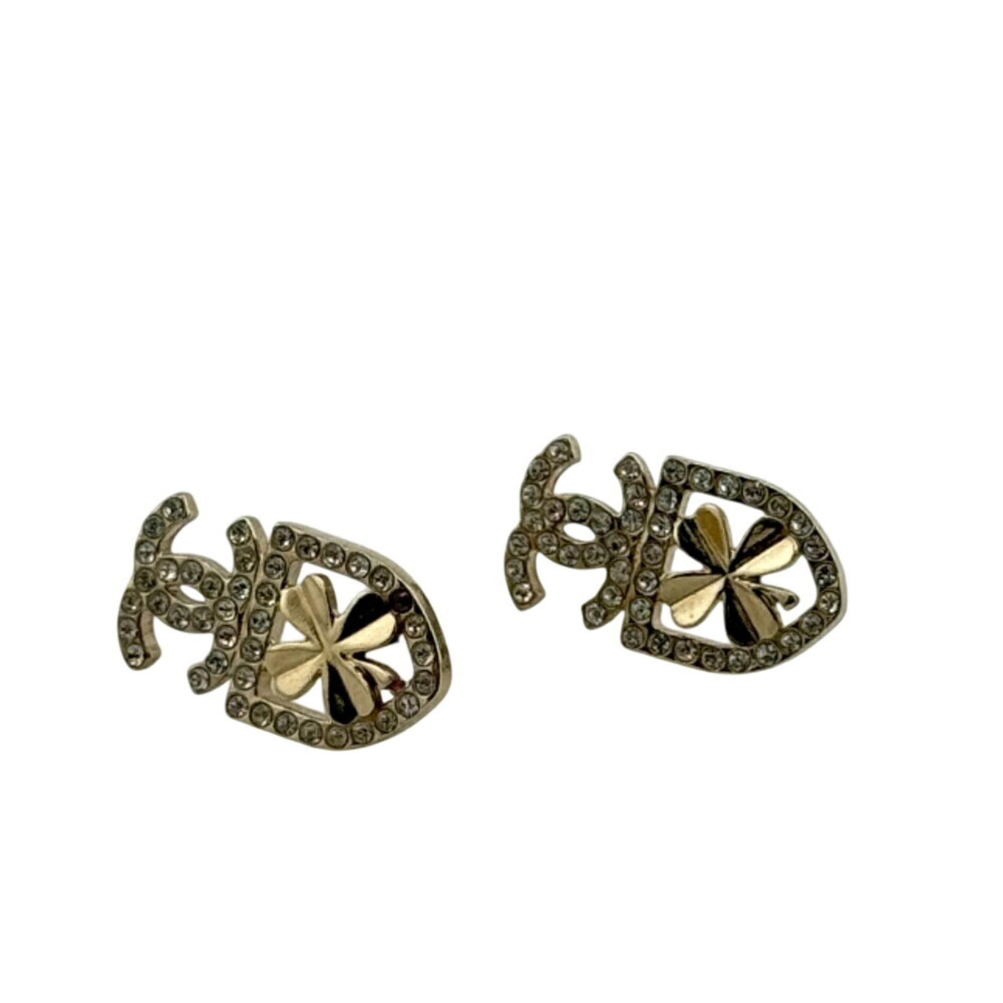 CHANEL Clover Coco Mark Earrings Silver Women's