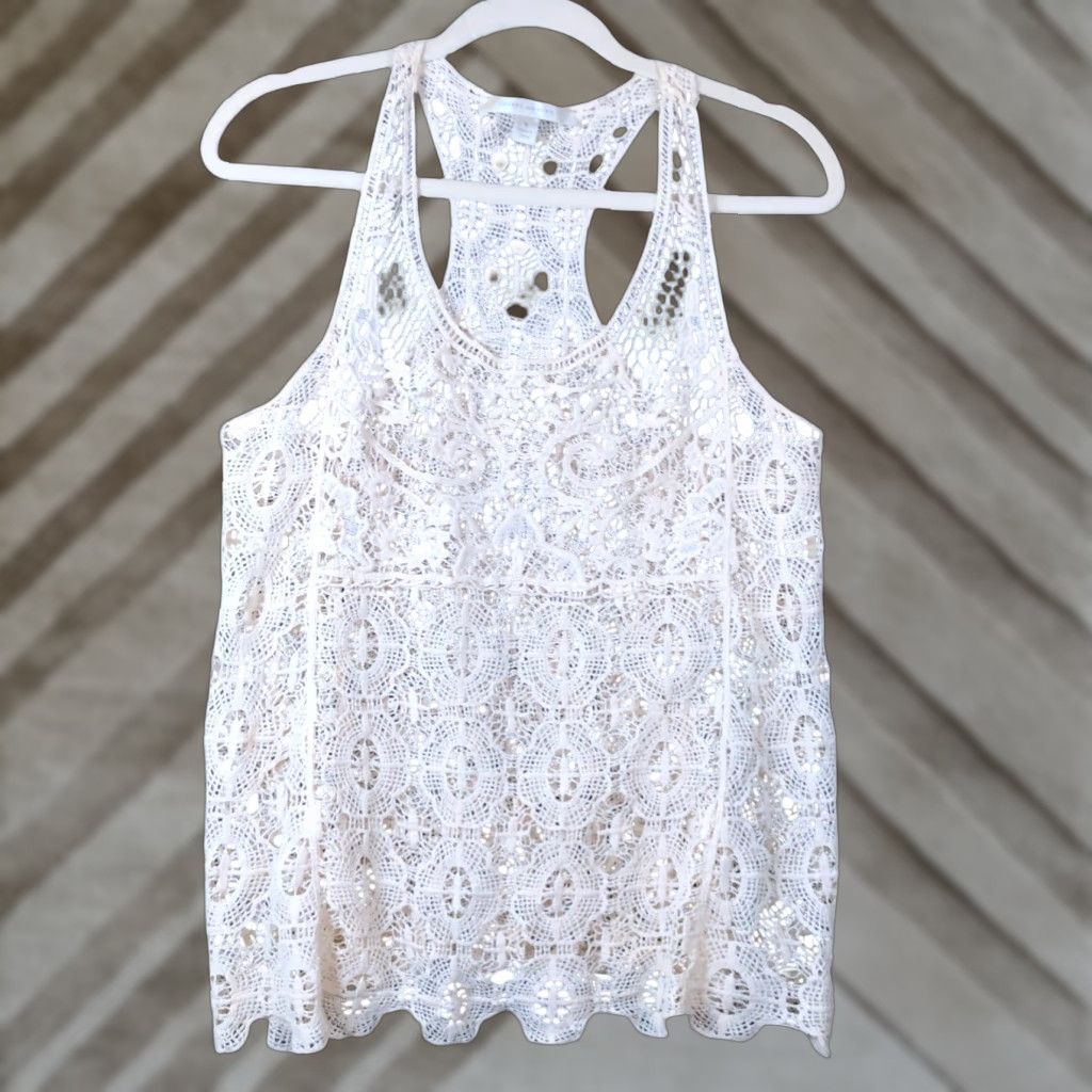 Vintage VINTAGE LC Lauren Conrad Womens Tank Cream Crochet Pull Over Sleeveless Top 100% Cotton S Size S / US 4 / IT 40 - 1 Thumbnail