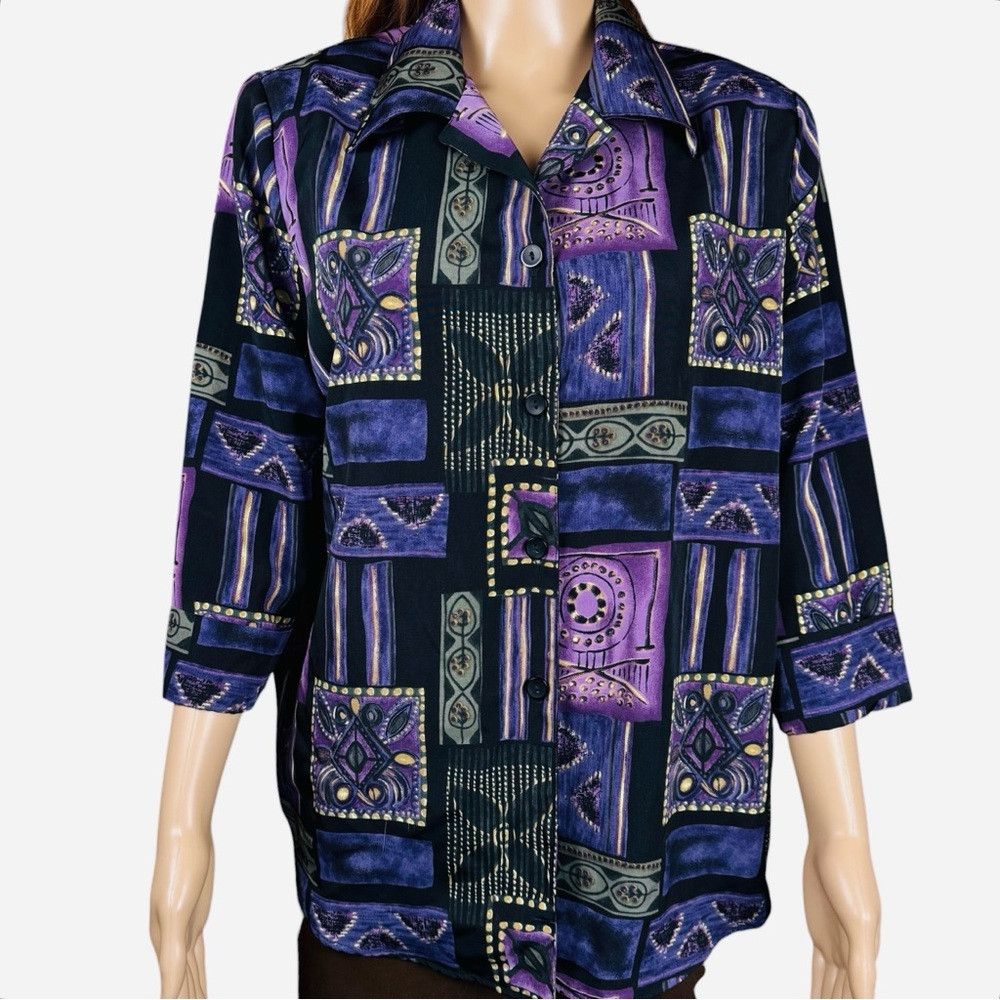 Other Vintage Dress Barn Purple Patchwork Print Shirt With Attach Size XL / US 12-14 / IT 48-50 - 9 Thumbnail