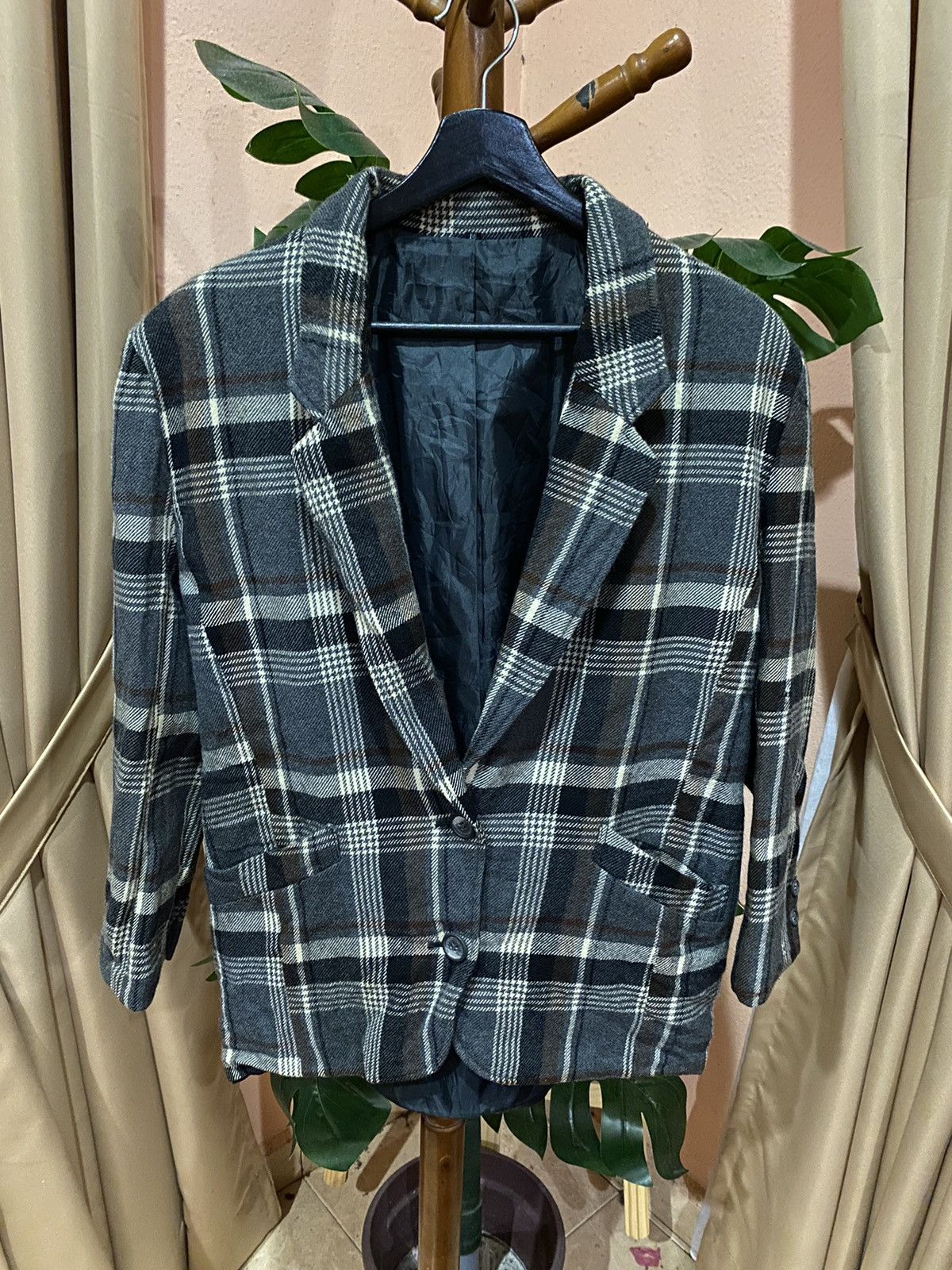 Japanese Brand Vintage Plaid Blazer | Classic Tailored Checkered Jacket Size US S / EU 44-46 / 1 - 1 Thumbnail